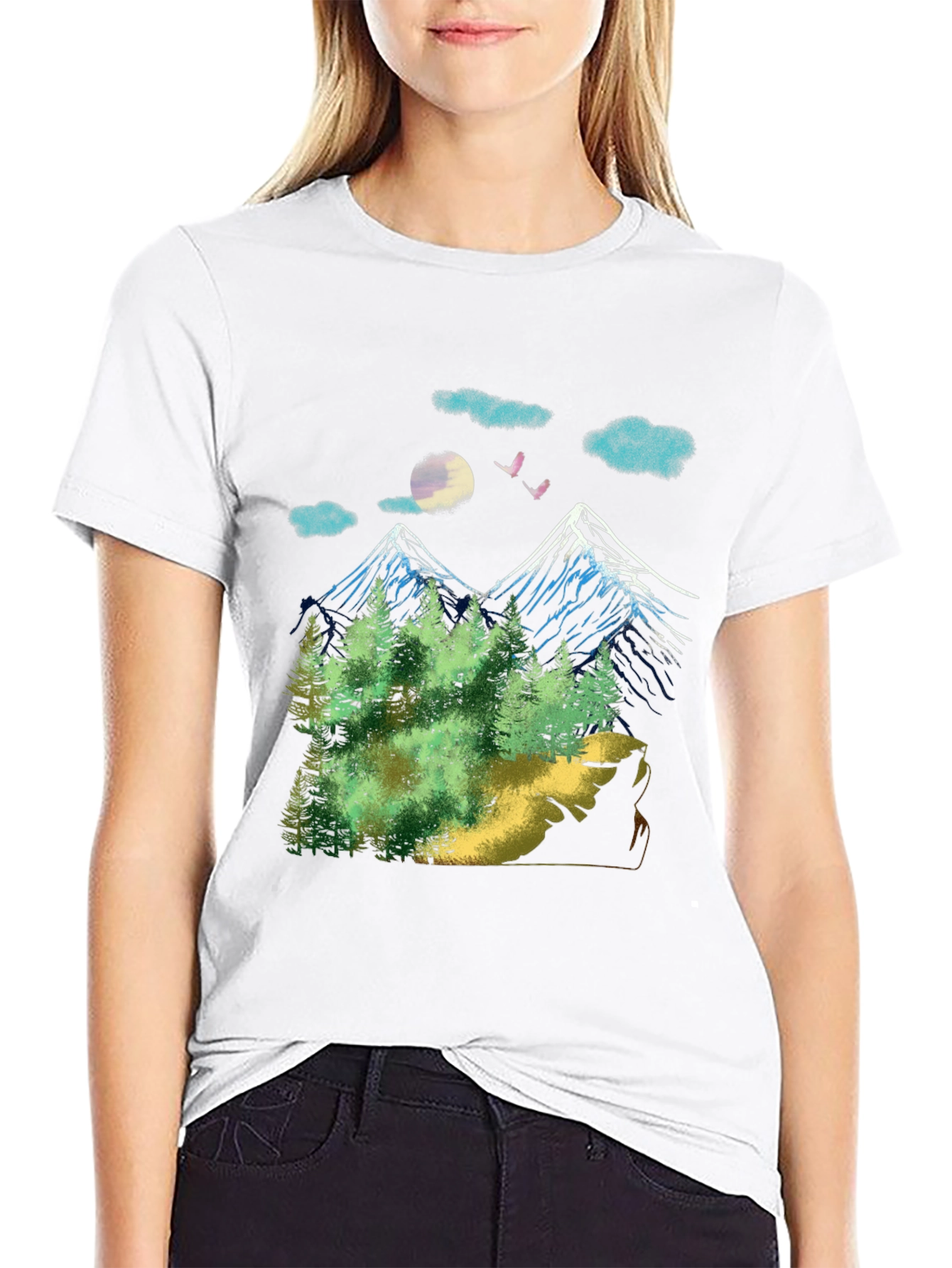 Black Mountain Landscape Graphic T-Shirt view 9