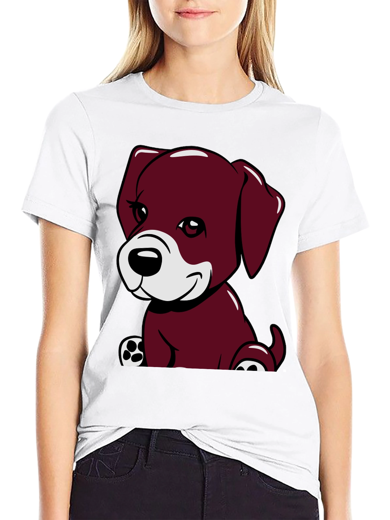 Black Cute Puppy Graphic Tee - Black Cotton Comfort view 9