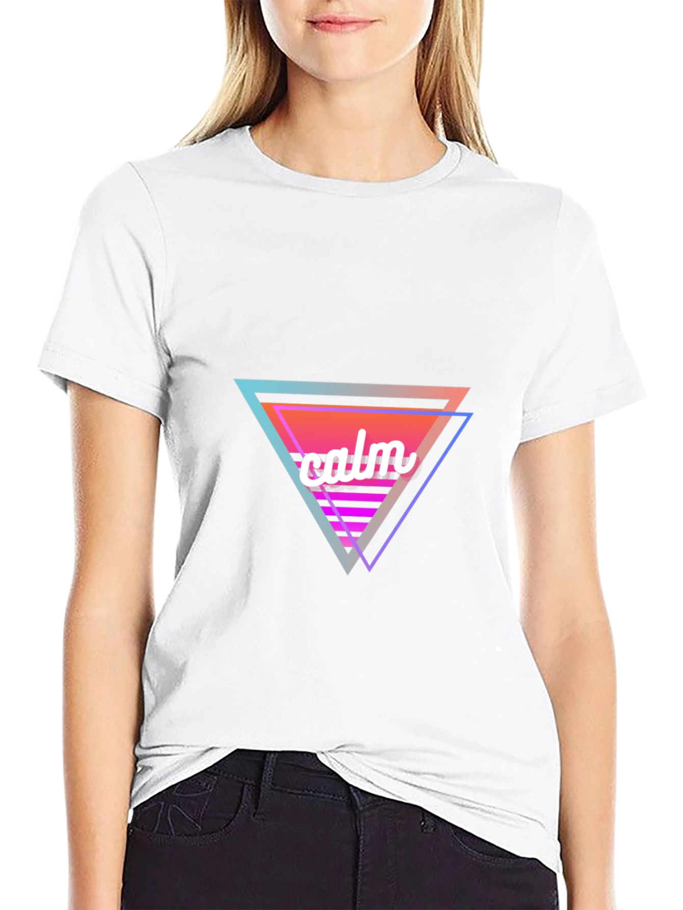 Black Calm Triangle Graphic Black T-Shirt view 9
