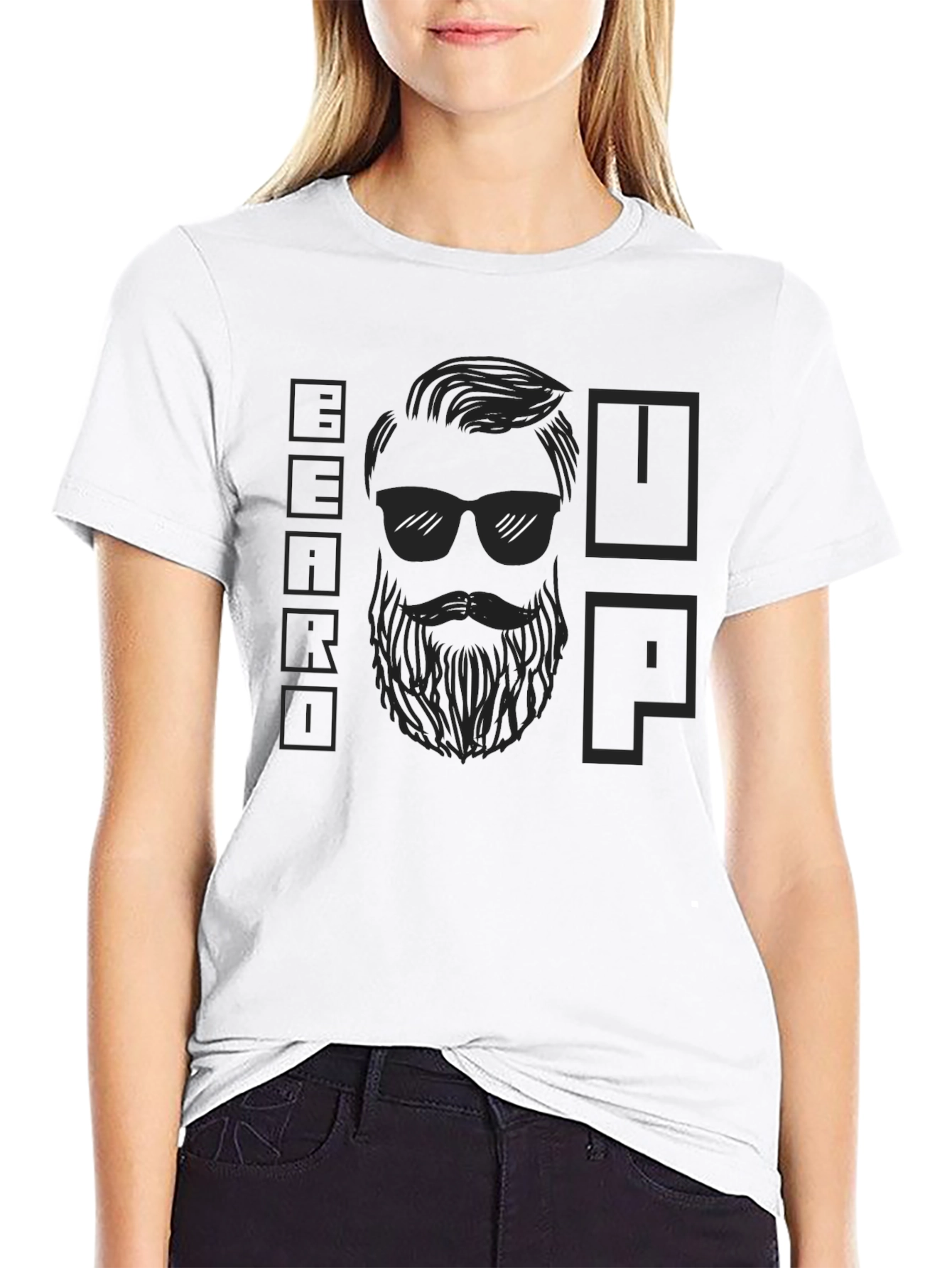 Black Beard Up Graphic T-Shirt - Cool Black Tee view 9