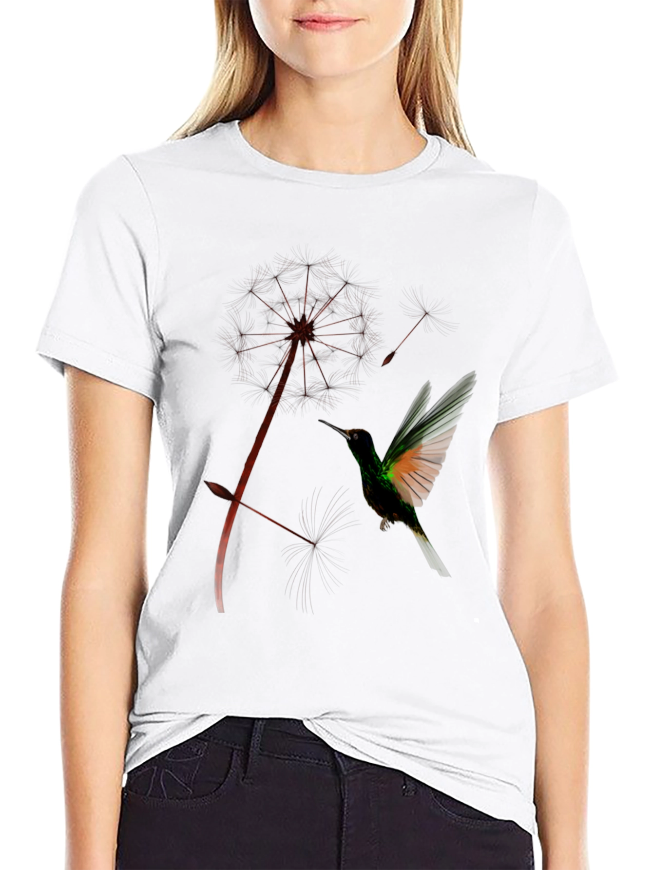 Black Hummingbird & Dandelion Black Graphic Tee view 9