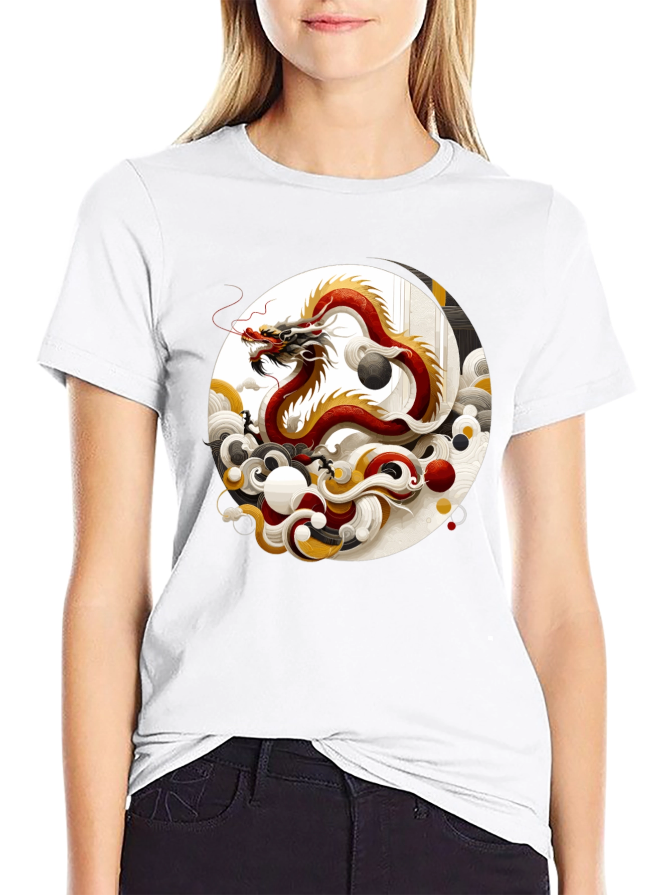 Black Yin Yang Dragon Graphic Tee view 9