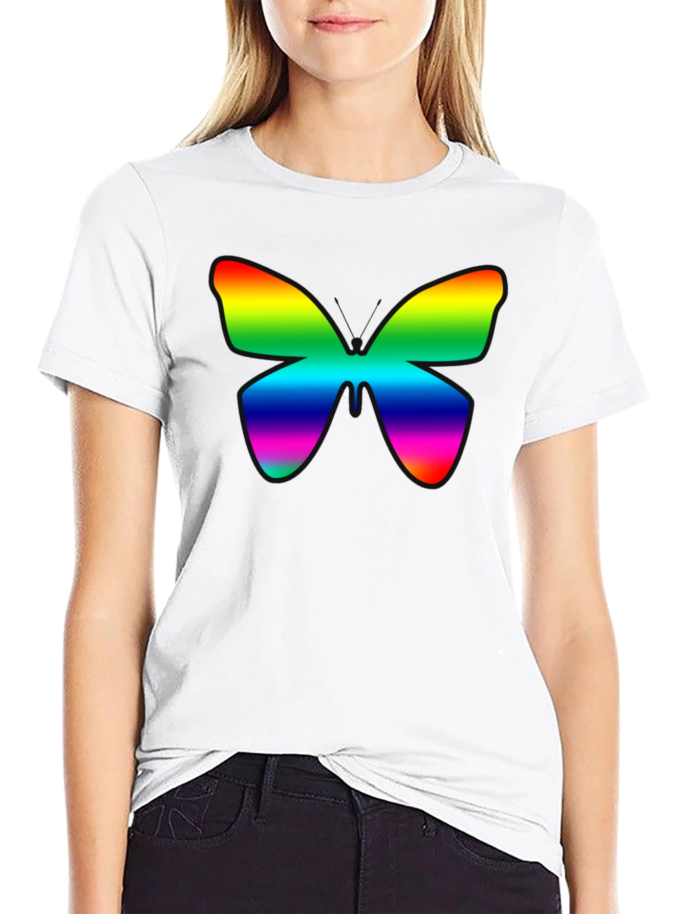 Black Rainbow Butterfly Graphic Black T-Shirt view 9
