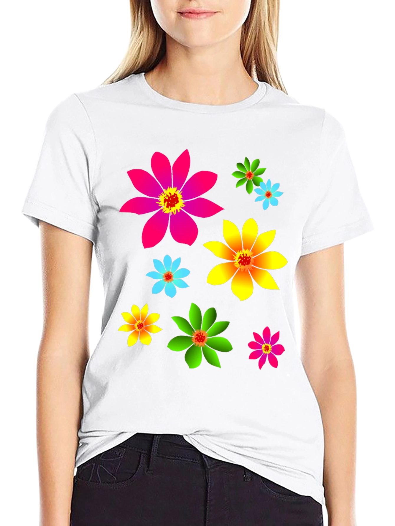 Black Floral Print Black T-Shirt view 9