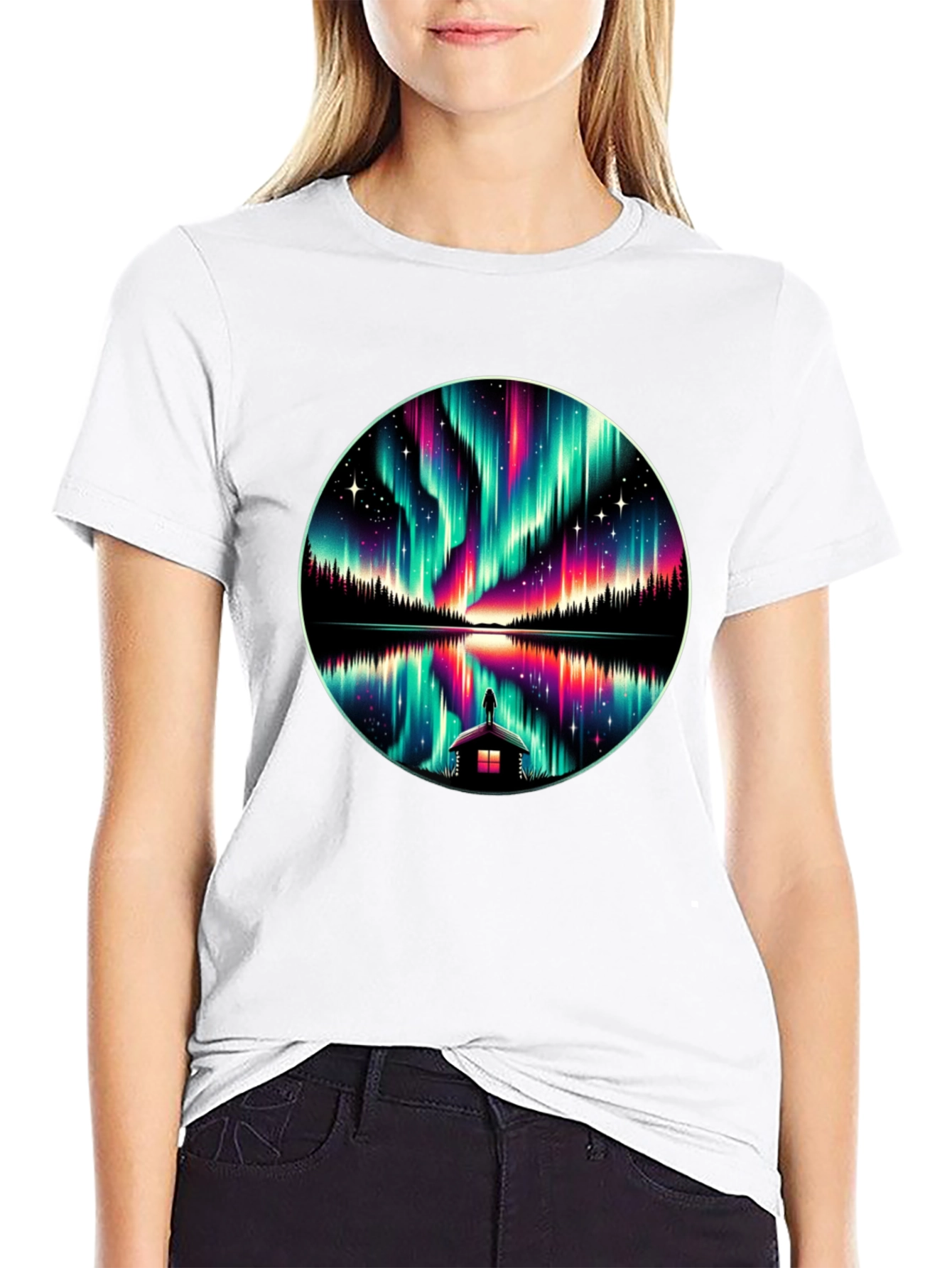 Black Aurora Borealis Reflection T-Shirt view 9