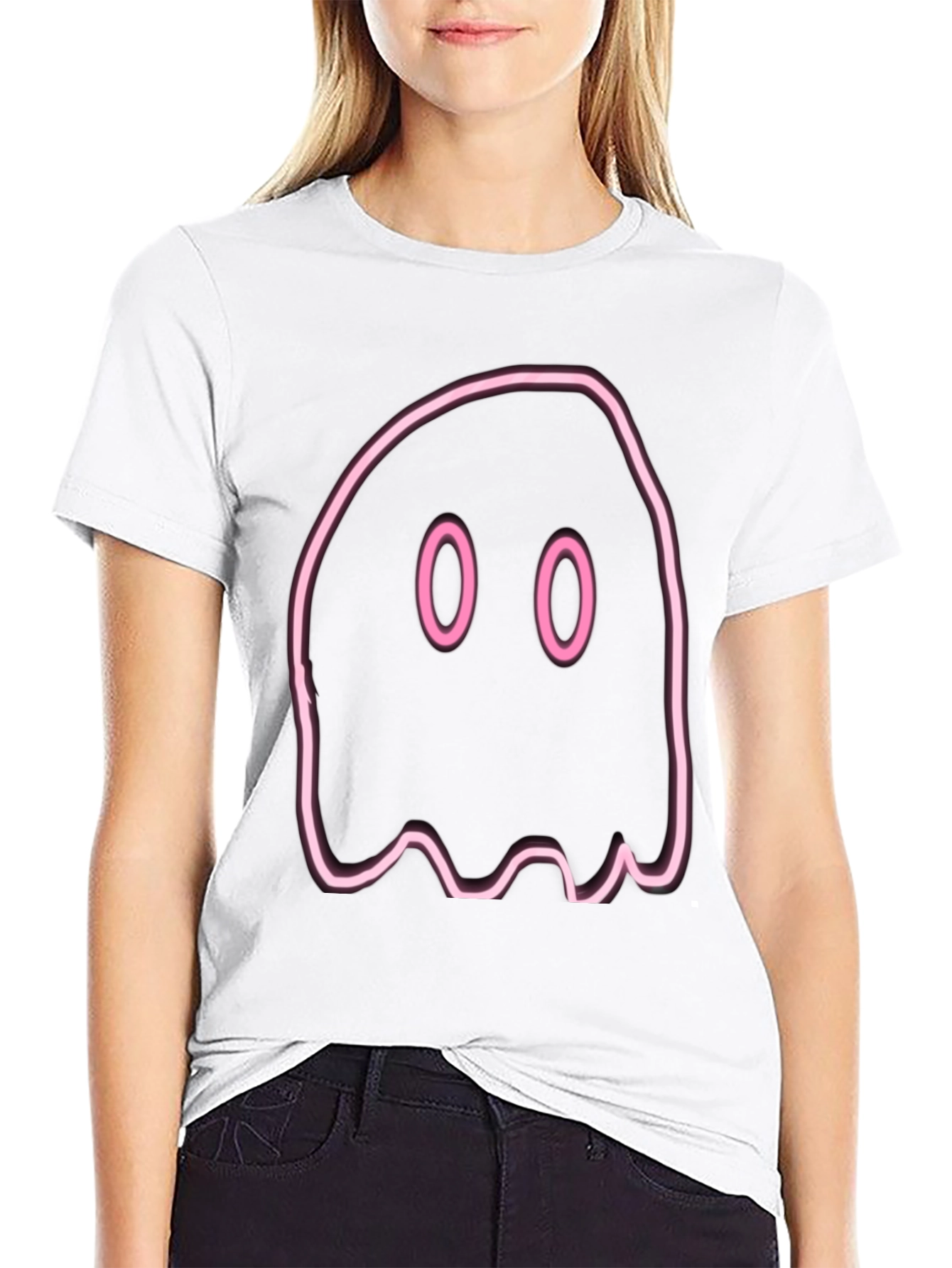 Black Neon Ghost Graphic Tee - Spooky Season Fun! view 9