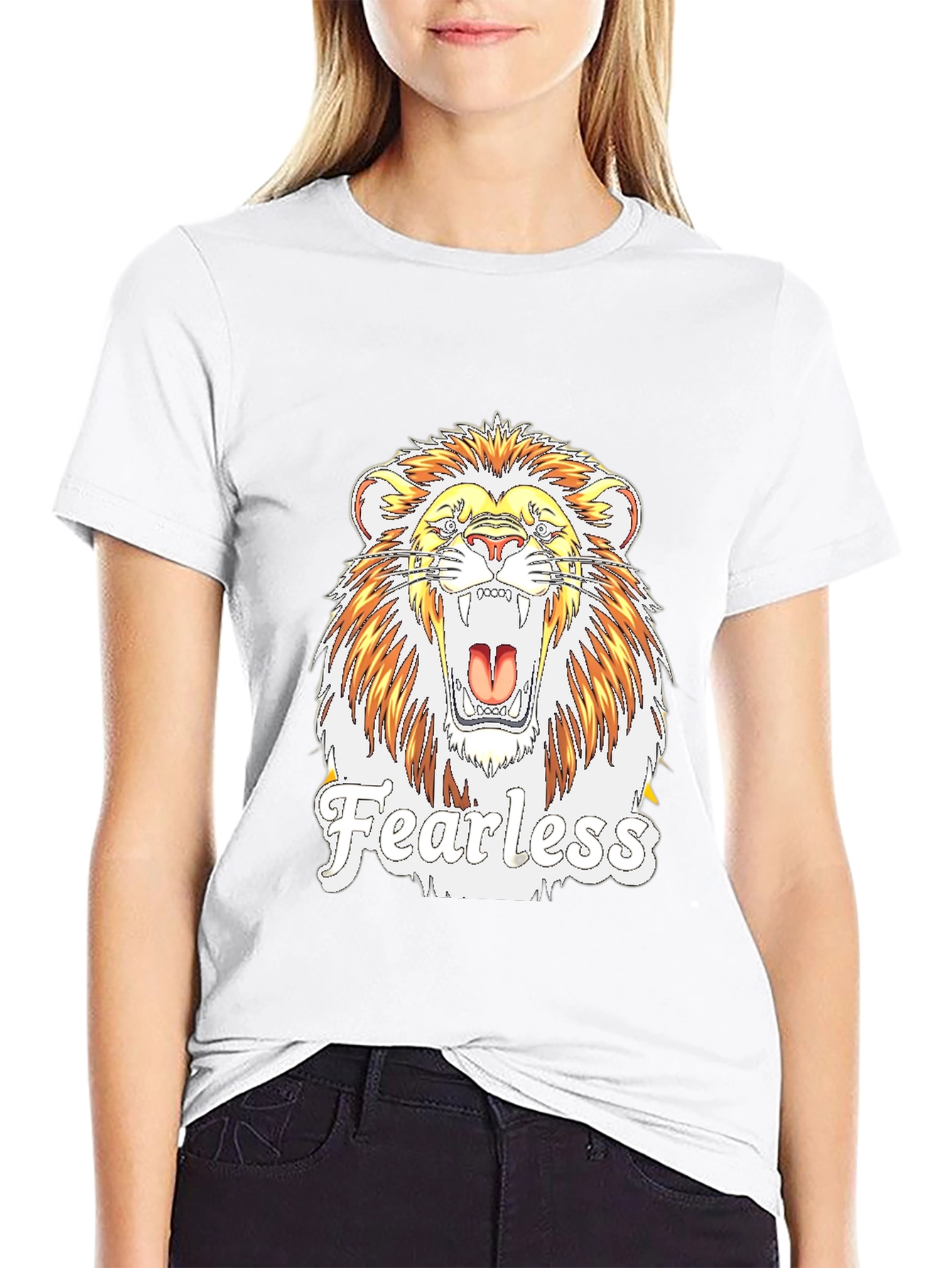 Black Fearless Lion Graphic Print T-Shirt view 9