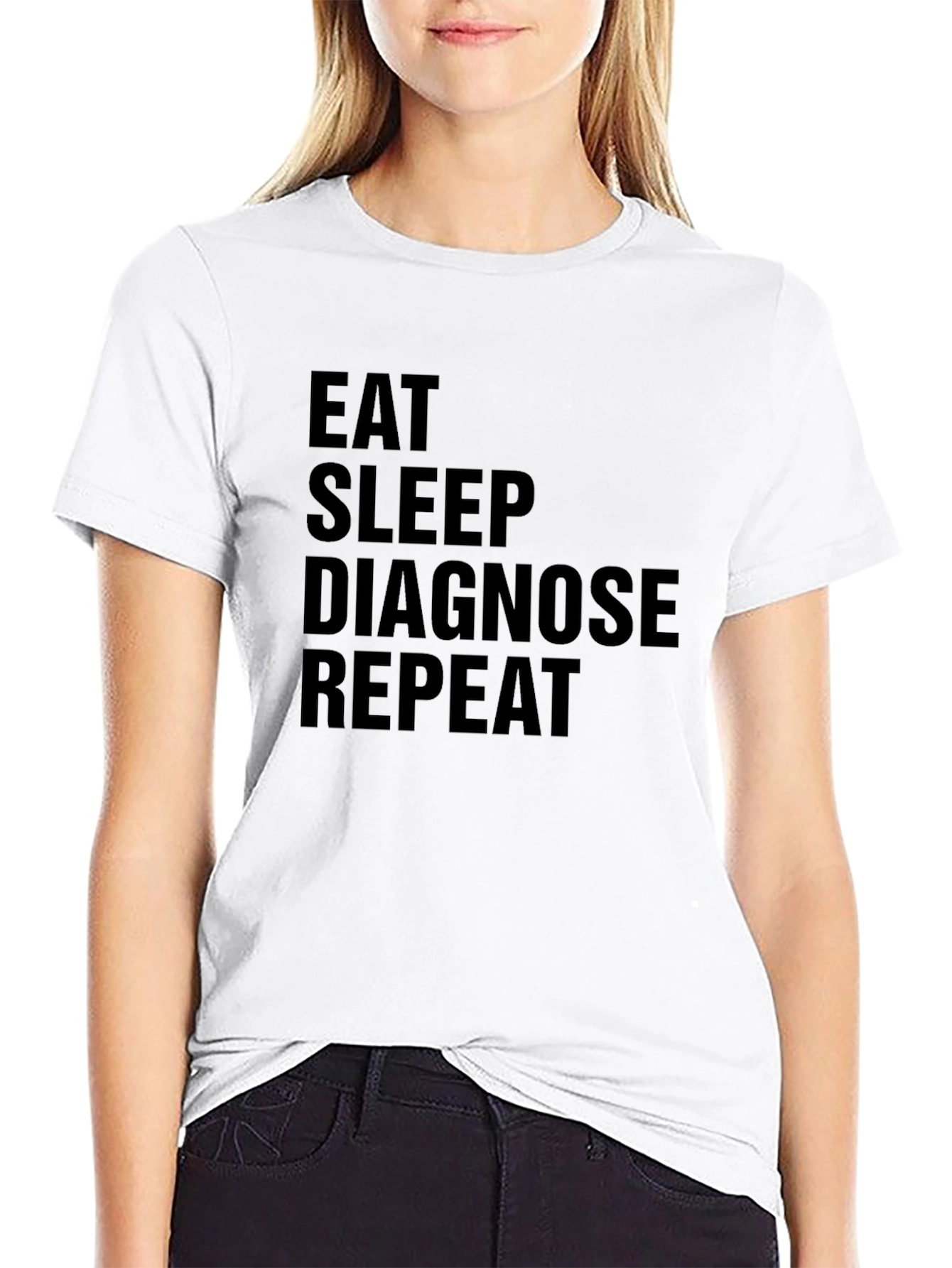 Black Eat Sleep Diagnose Repeat Black Graphic Tee view 9