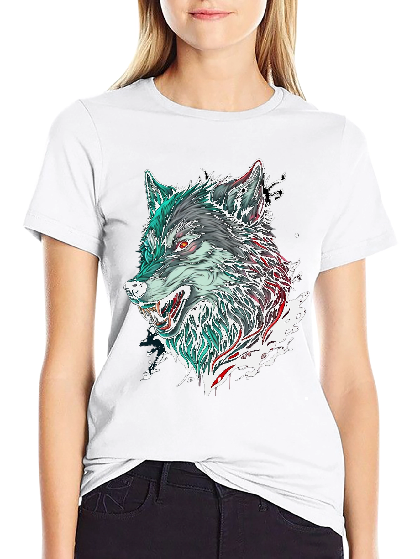 Black Wolf Graphic Print Black T-Shirt view 9