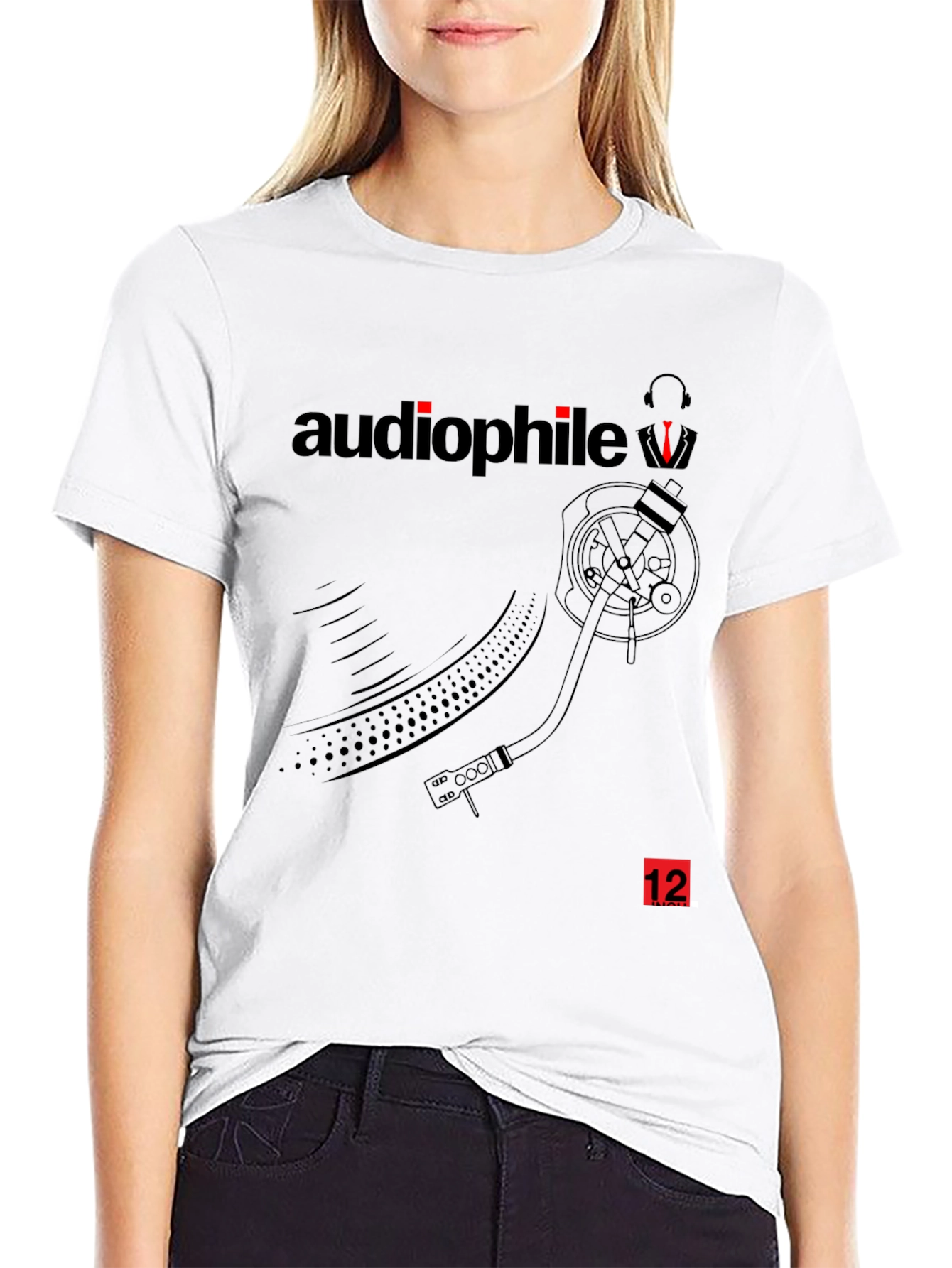 Black Audiophile T-Shirt - Record Player Graphic Tee - Black view 9