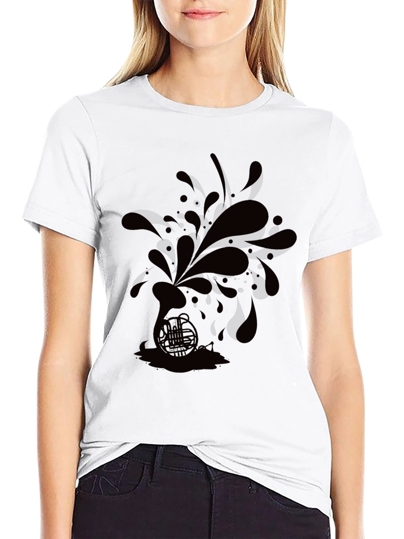 Black Black Tee with Abstract Horn Graphic view 9