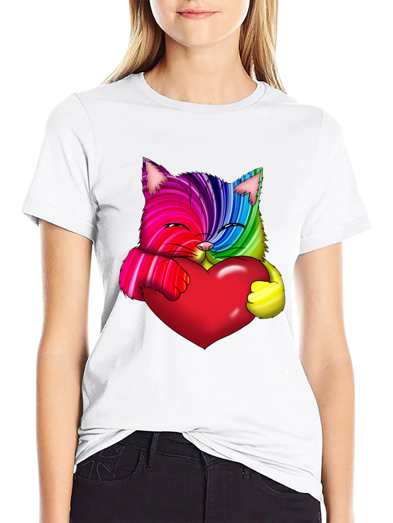 Black Rainbow Cat Heart Graphic Tee - Love & Pride view 9