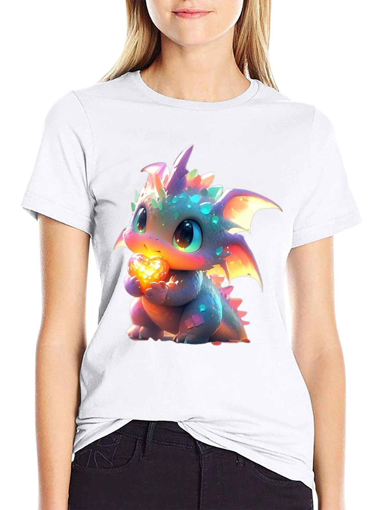 Black Cute Dragon Holding Heart Graphic T-Shirt view 9