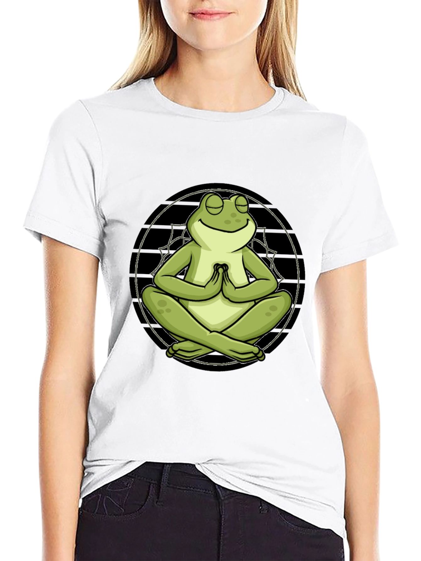 Black Meditating Frog T-Shirt - Relaxed Fit view 9