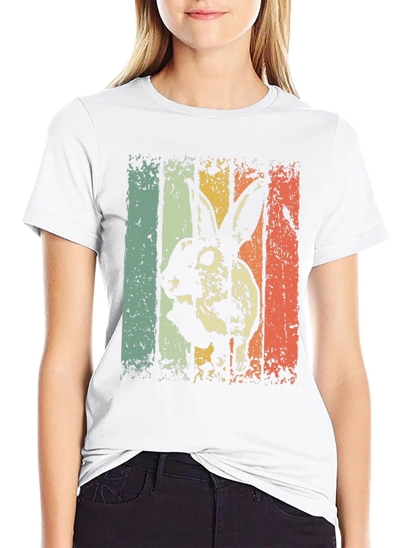 Black Vintage Style Rabbit Graphic T-Shirt view 9
