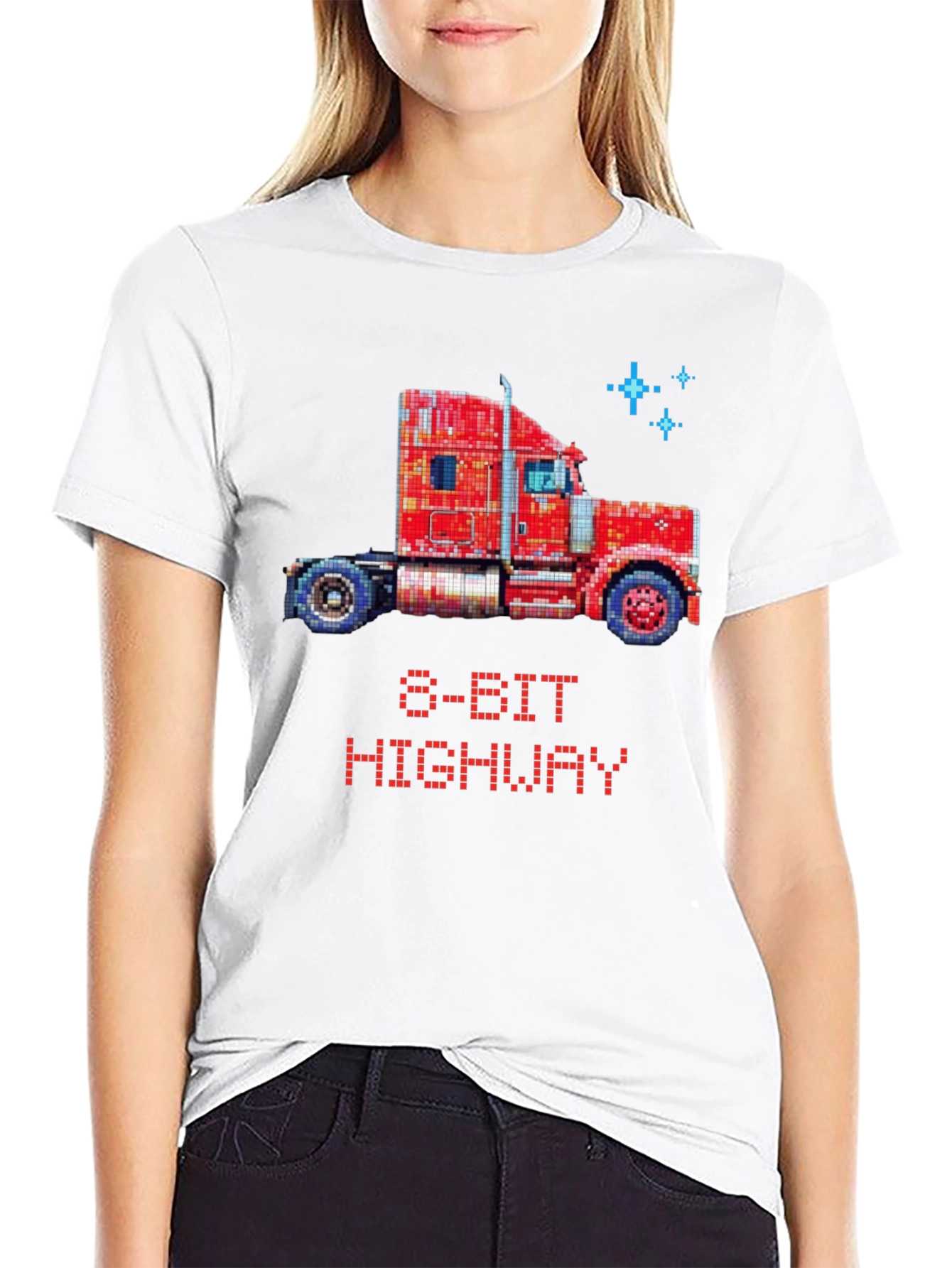 Black 8-Bit Highway Trucker T-Shirt - Retro Gaming Style view 9