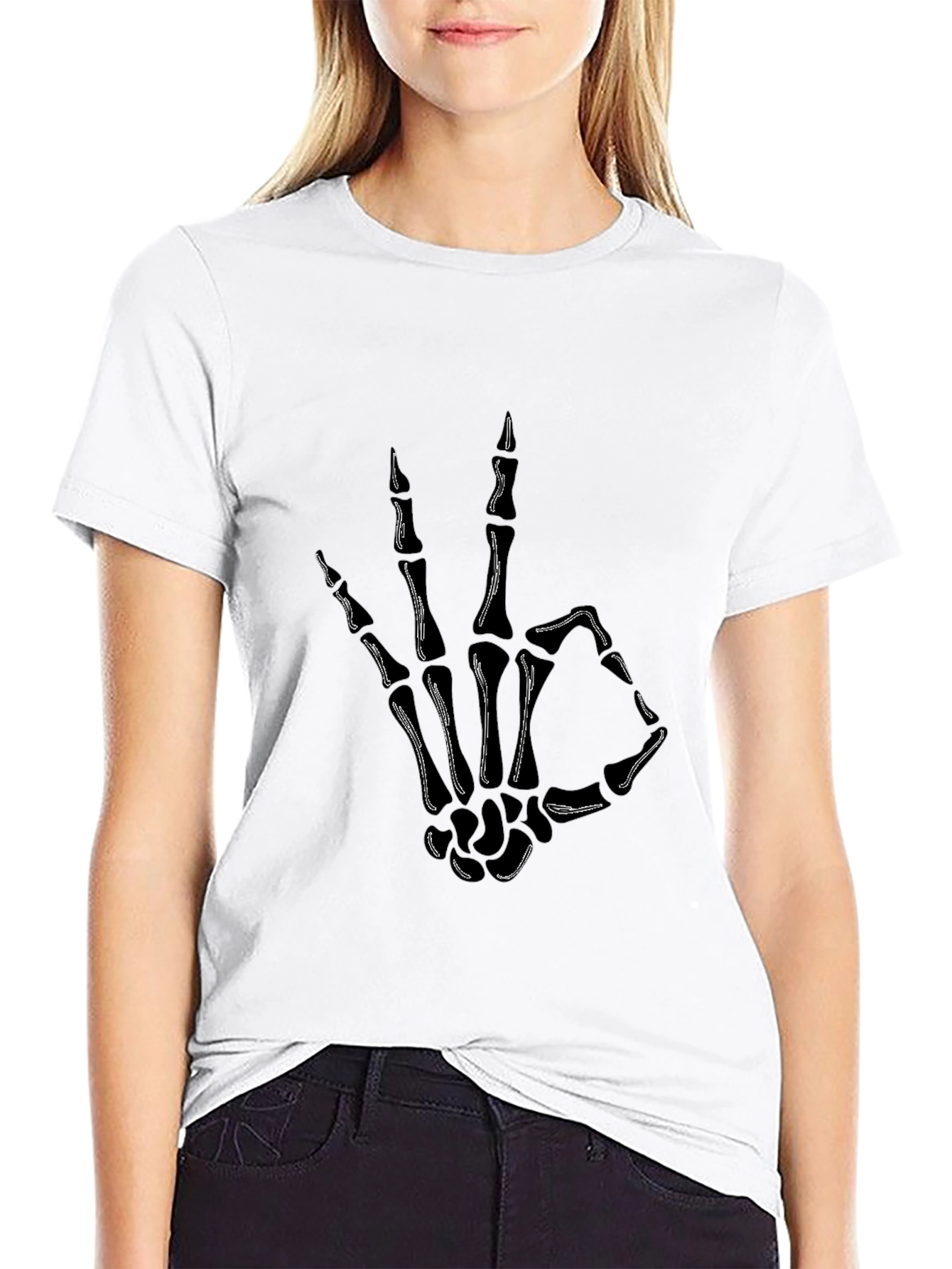 Black Skeleton Hand OK Sign Graphic Tee view 9