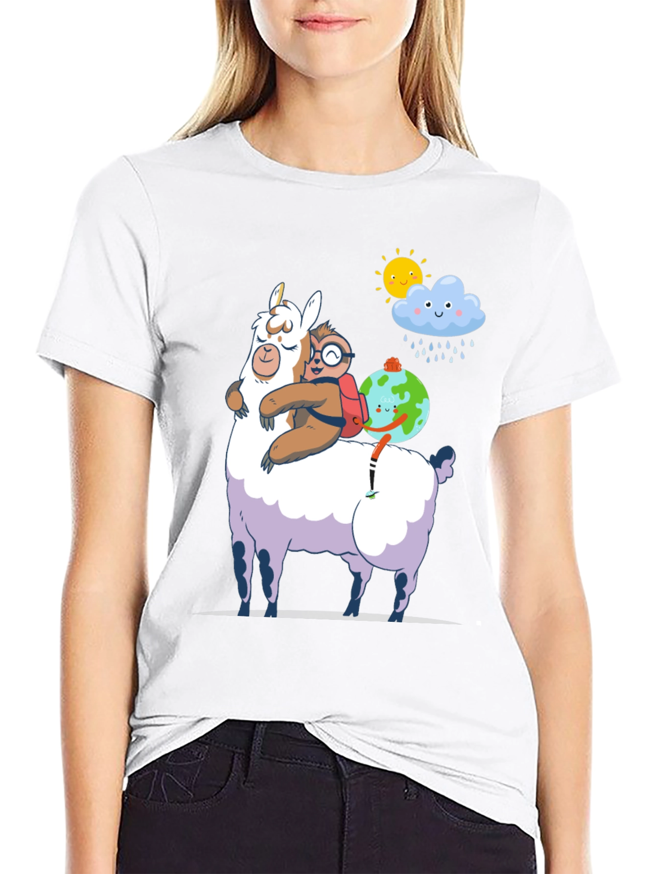 Black Llama, Sloth, and Earth T-Shirt view 9