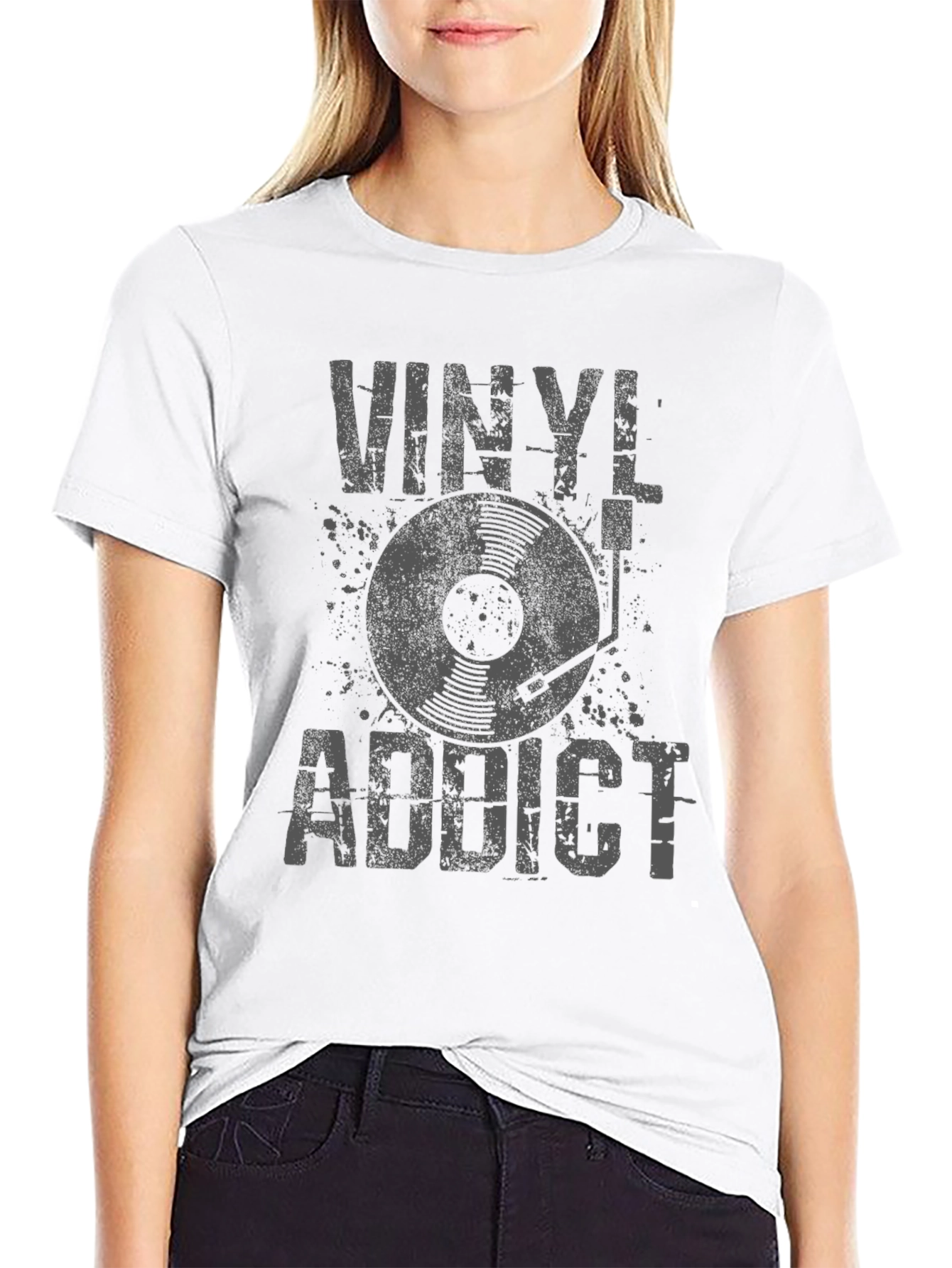 Black Vinyl Addict Graphic Tee - Retro Music Lover T-Shirt view 9