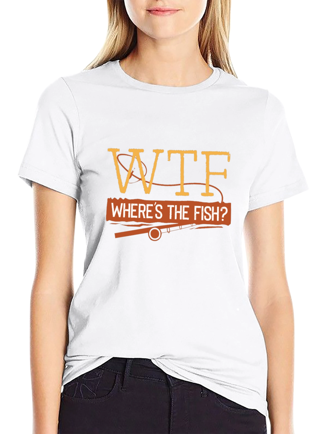 Black WTF Where's The Fish? Fishing T-Shirt view 9