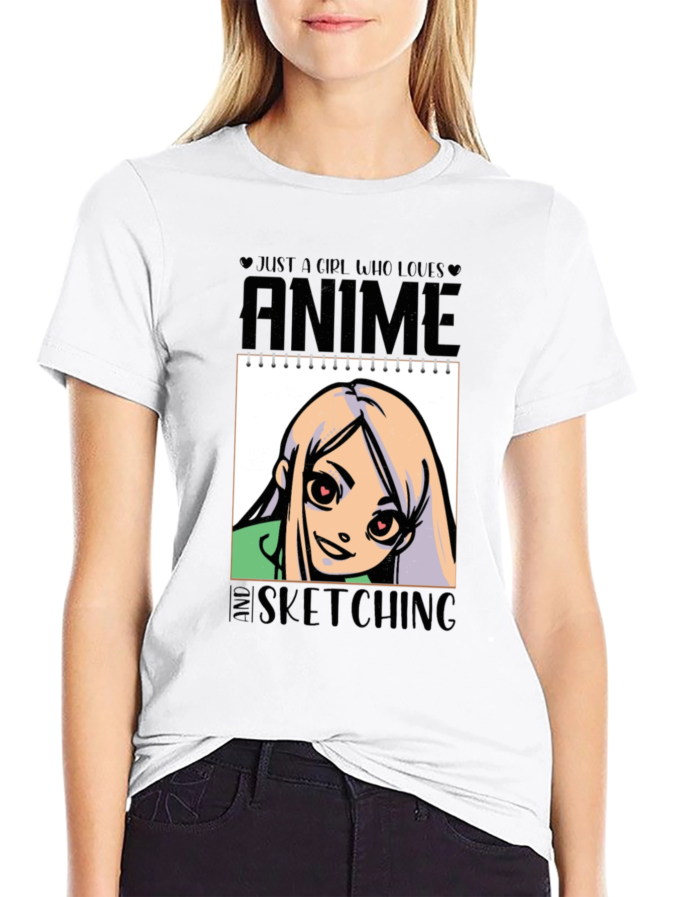 Black Anime and Sketching Girl's T-Shirt view 9