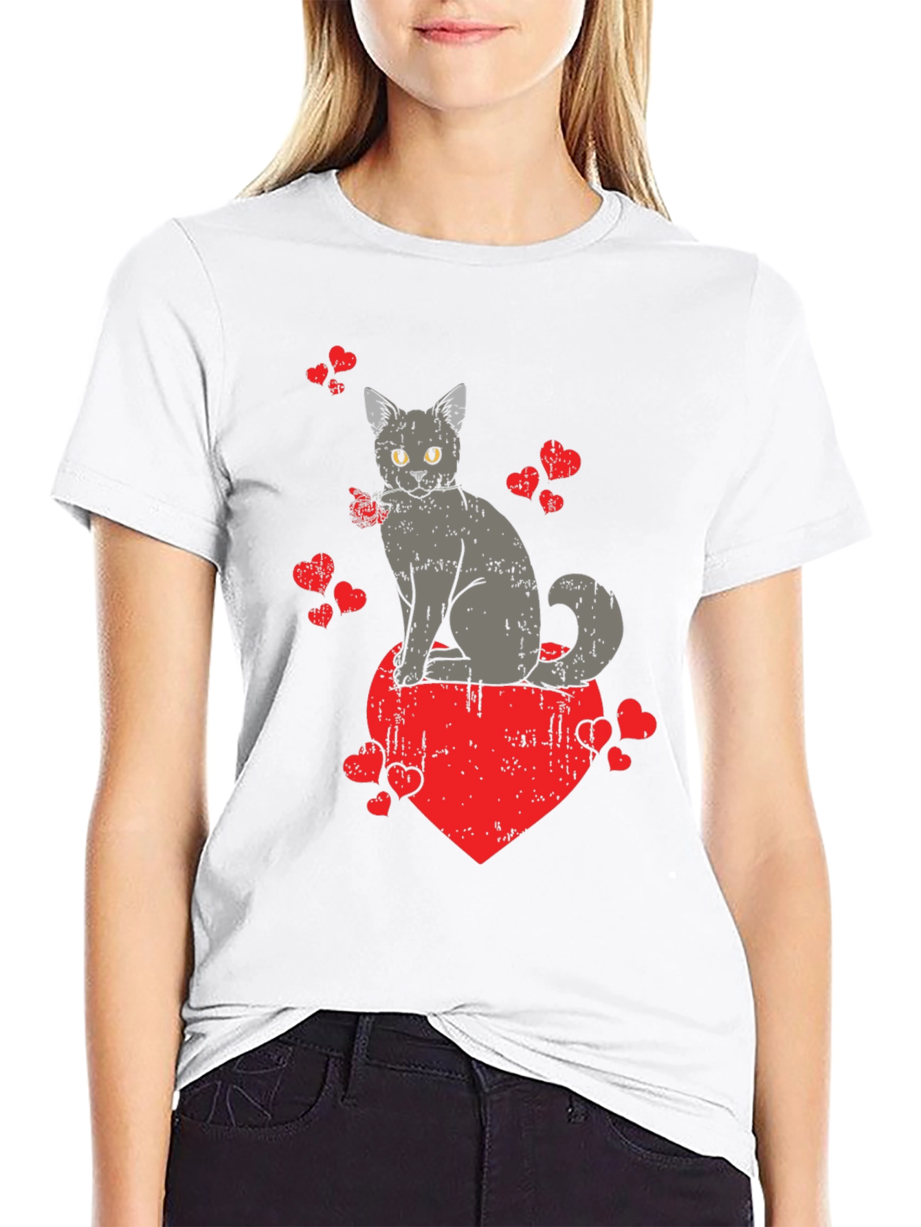 Black Cat Heart Valentine's Day Graphic T-Shirt view 9