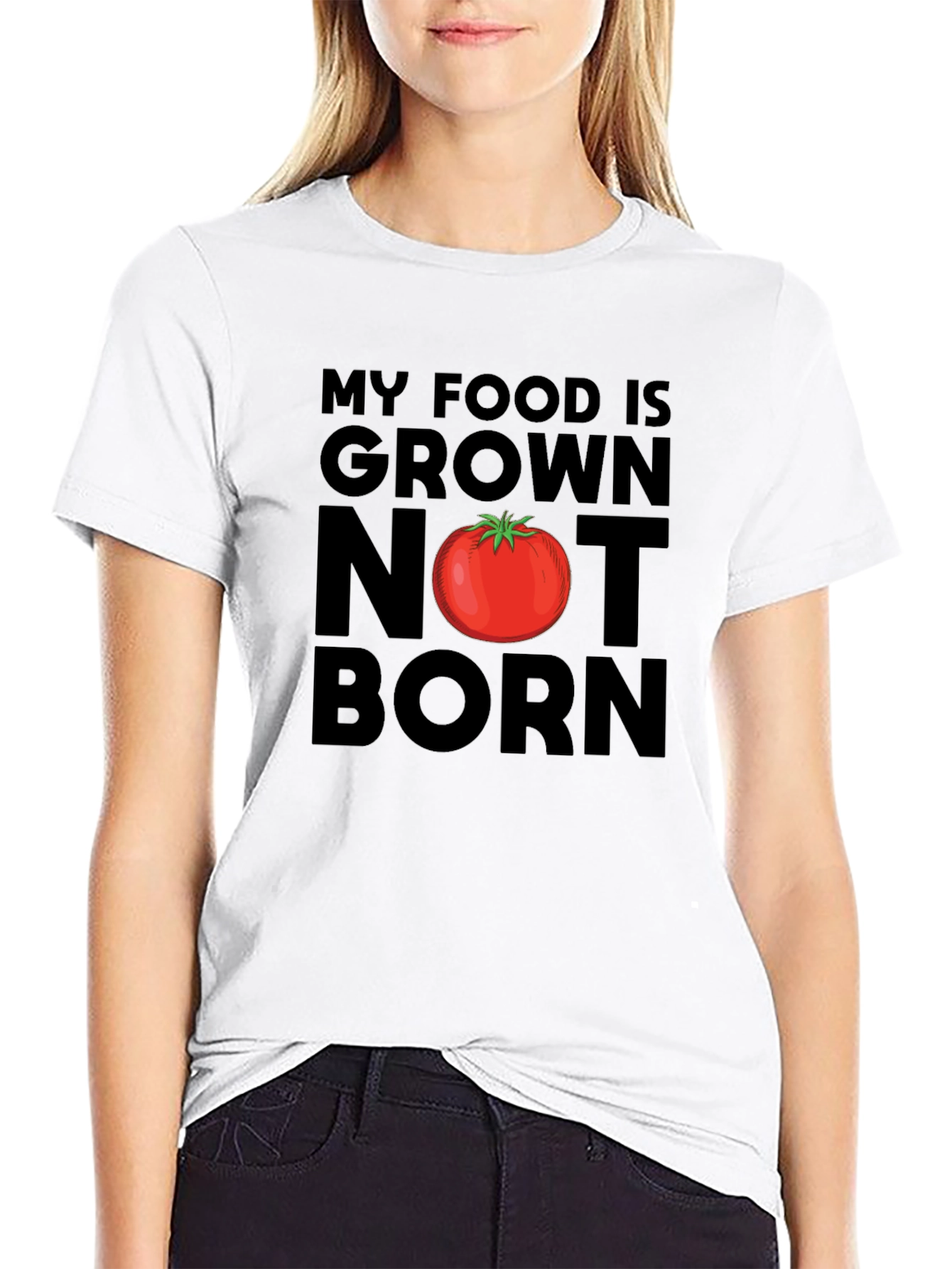 Black Vegan T-Shirt: My Food is Grown, Not Born view 9