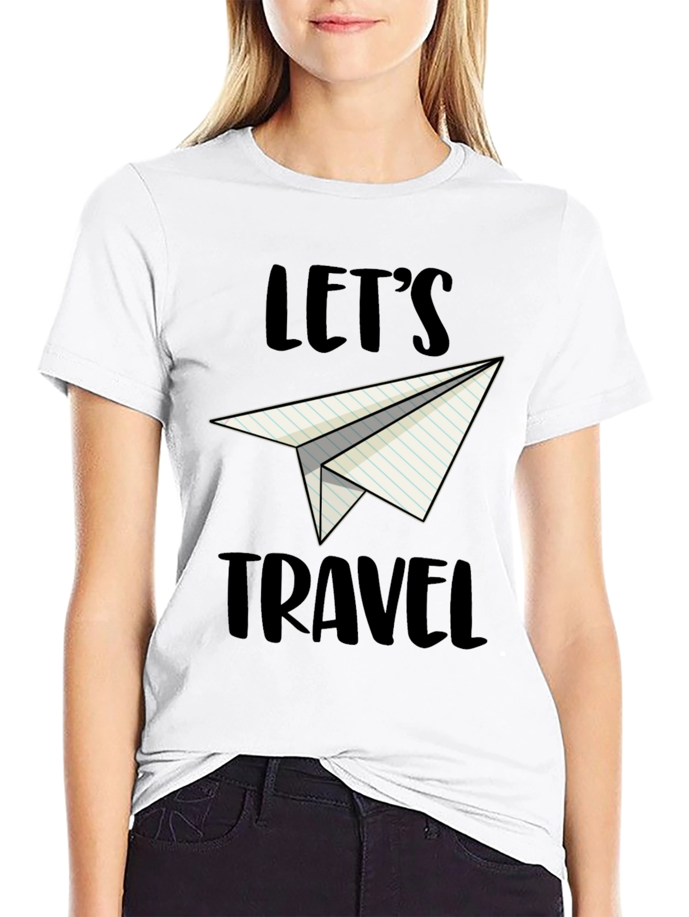 Black Let's Travel Paper Airplane Graphic Tee view 9