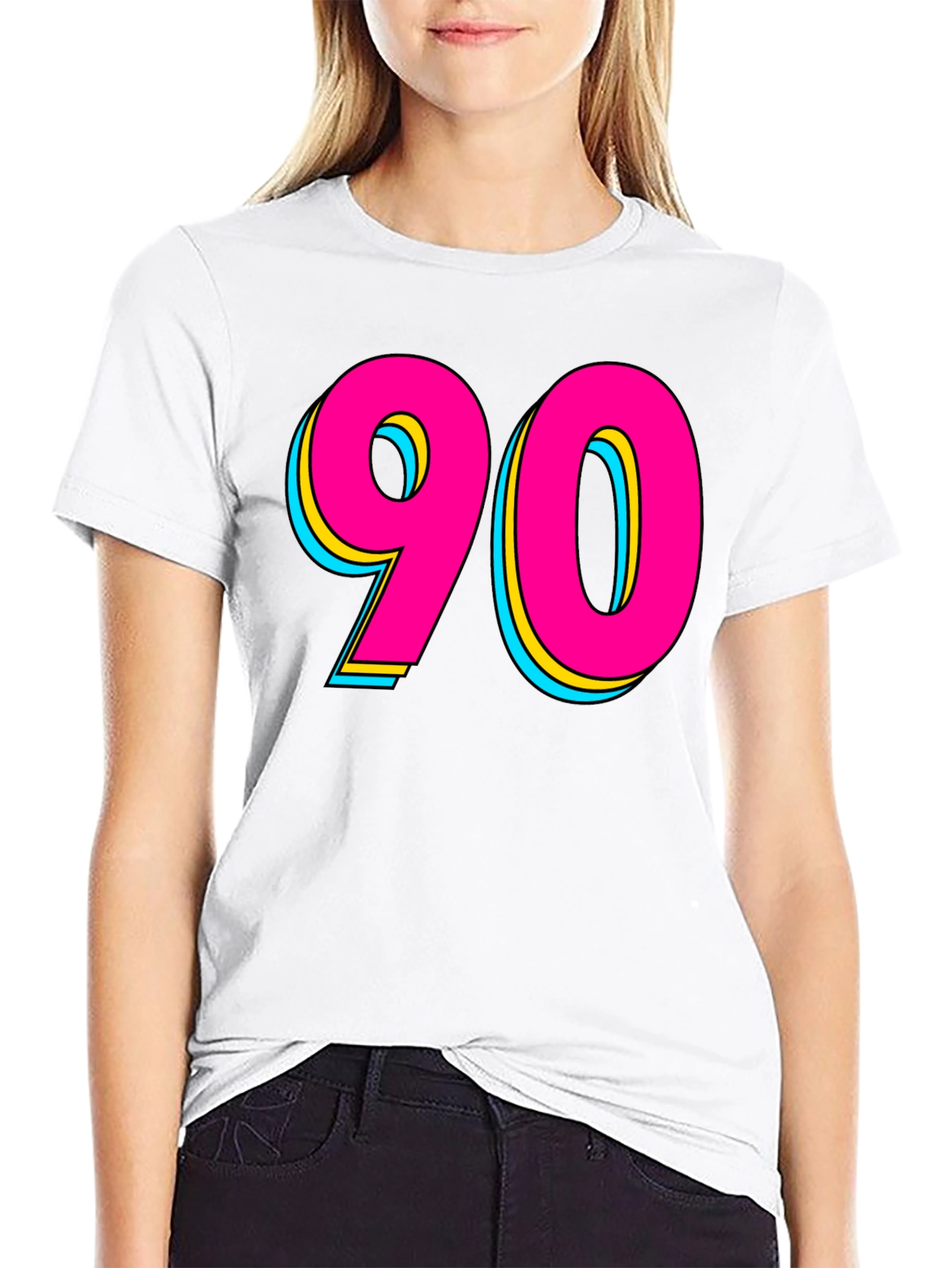 Black 90s Style Graphic Tee - Retro Neon Design view 9