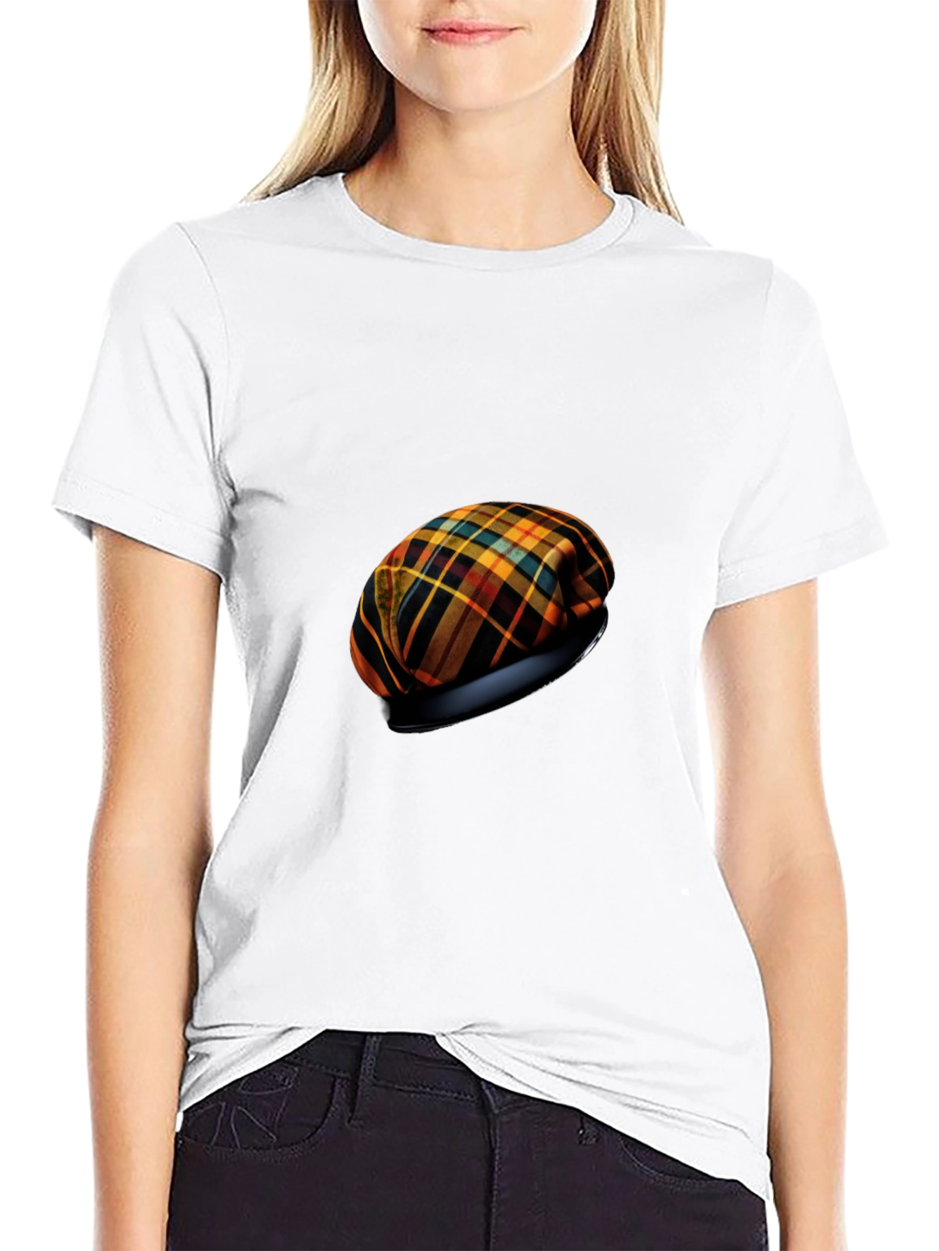 Black Stylish Tartan Beret T-Shirt view 9