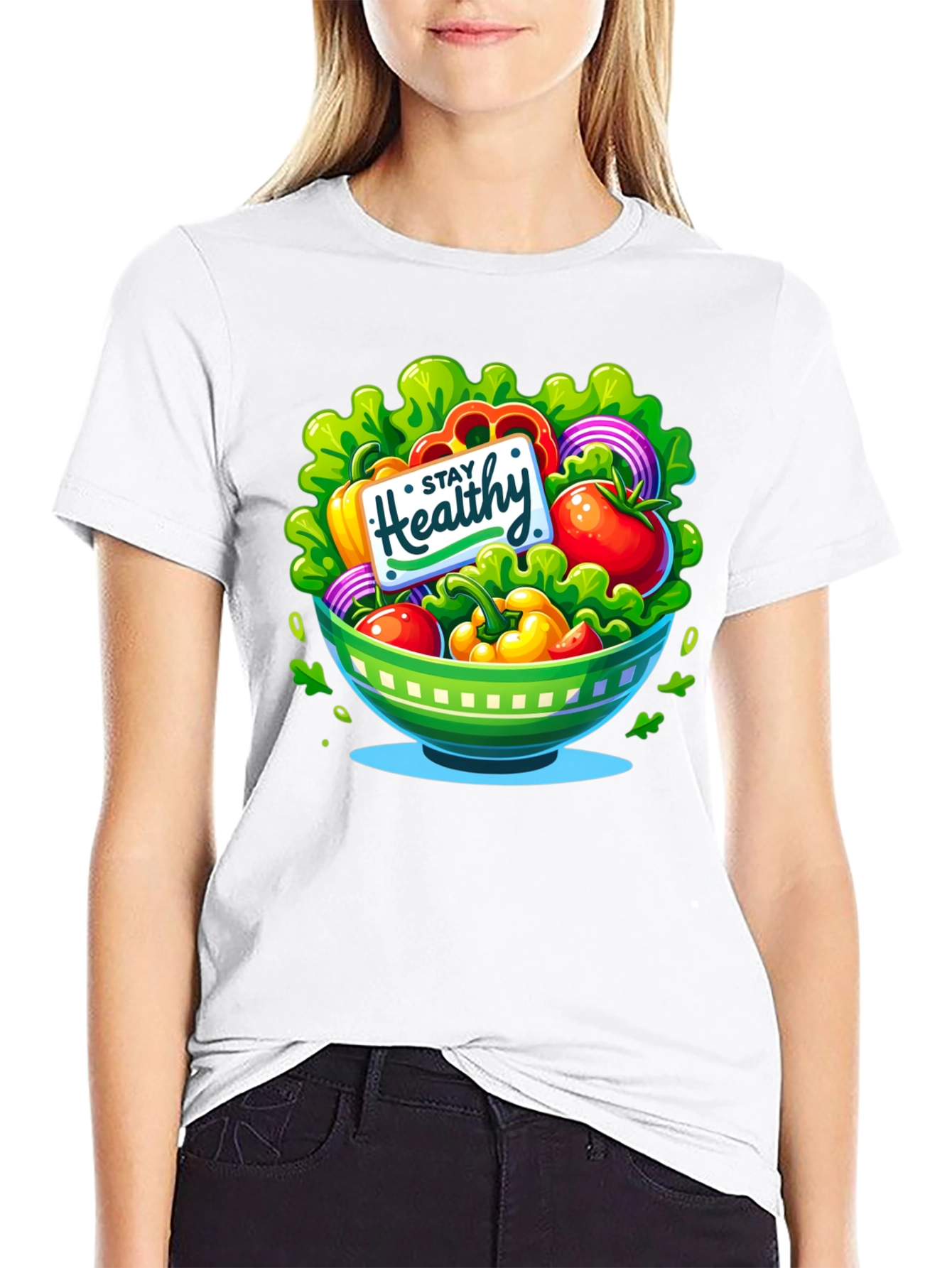 Black Stay Healthy Salad Bowl Graphic Tee view 9