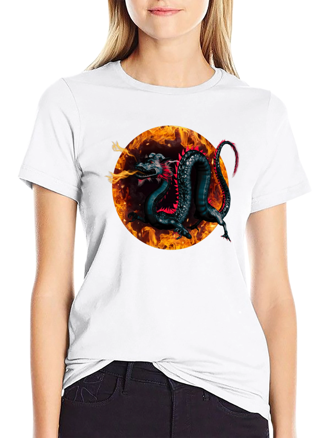 Black Fiery Dragon Graphic Black T-Shirt view 9