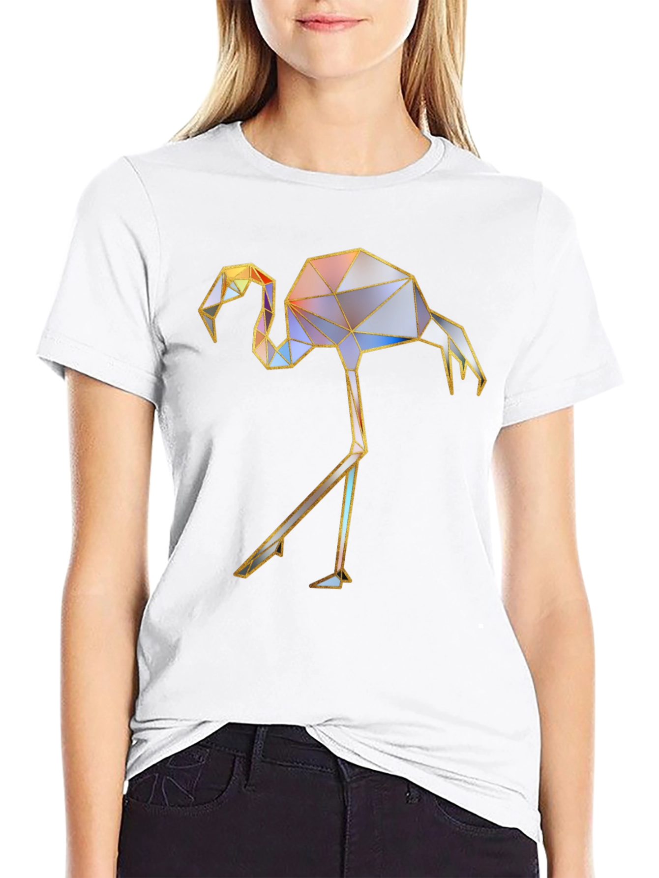 Black Geometric Flamingo Graphic T-Shirt view 9