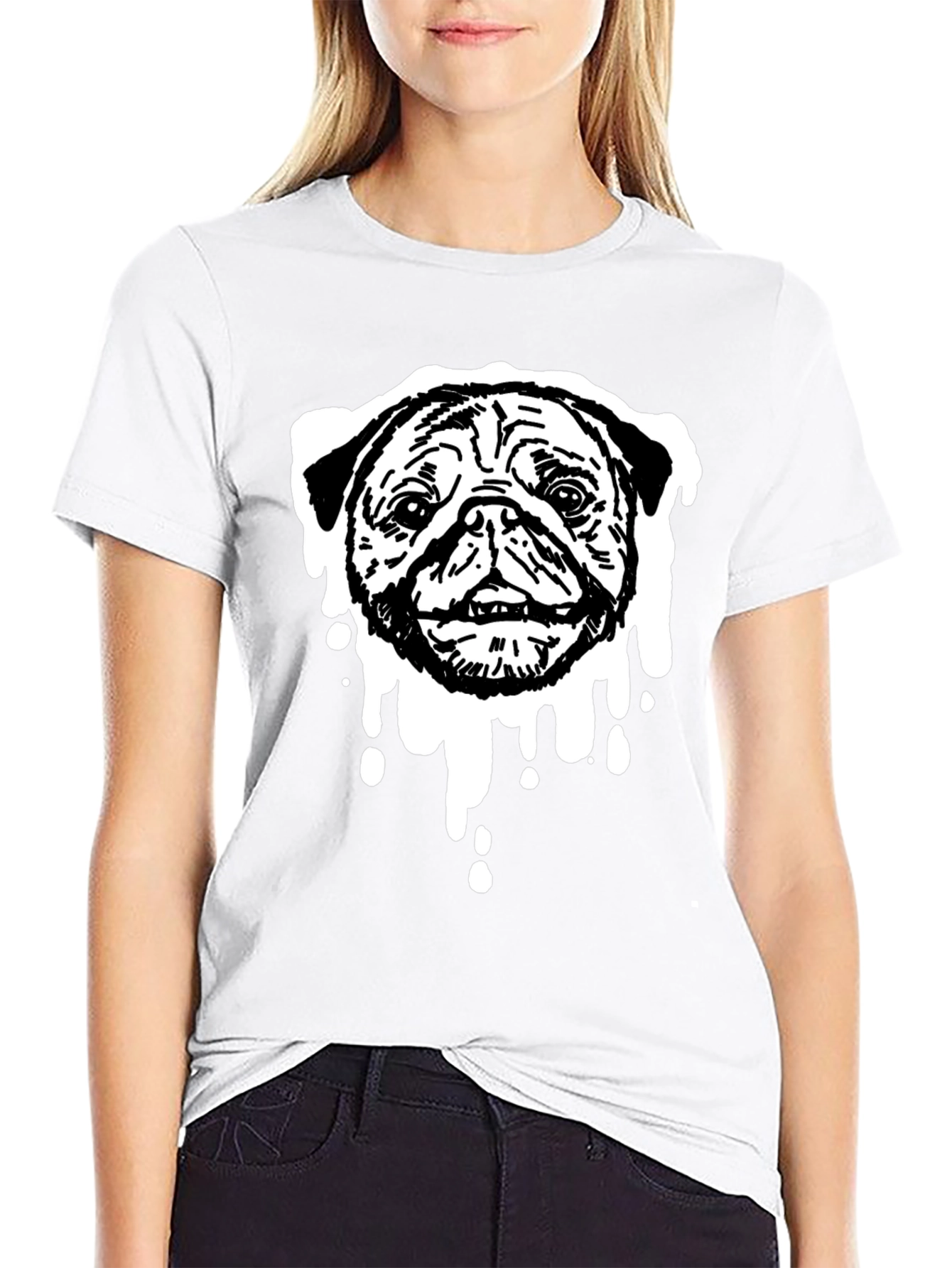 Black Pug Drip Graphic Tee - Black Cotton Blend view 9
