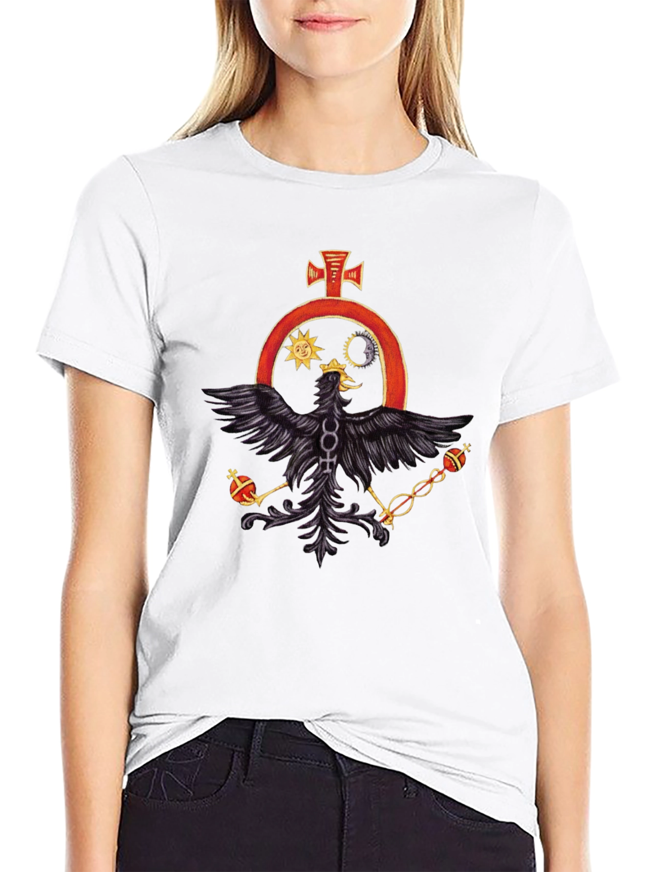 Black Black T-Shirt with Alchemical Symbol Eagle Design view 9