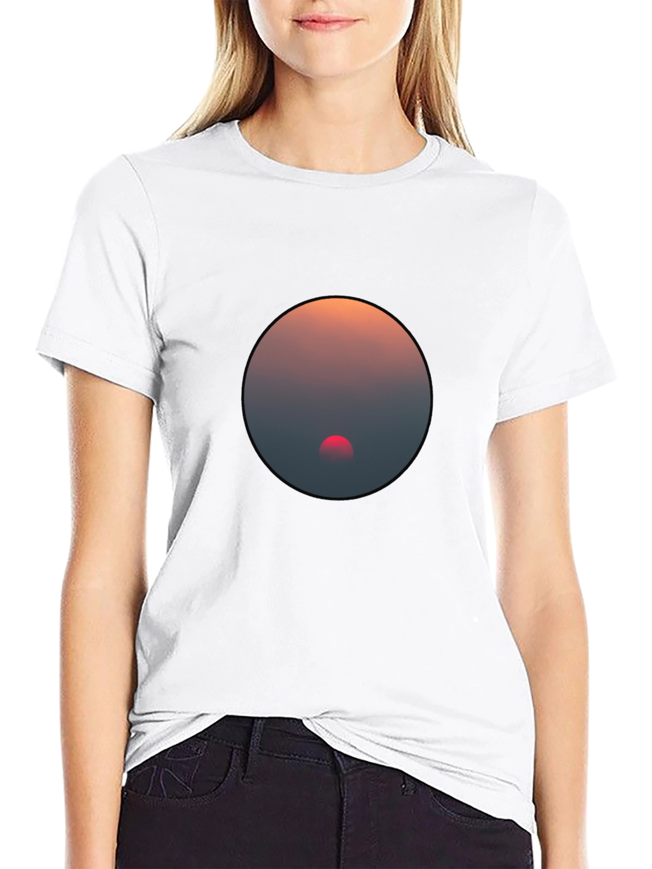 Black Sunset Circle Graphic Black T-Shirt view 9