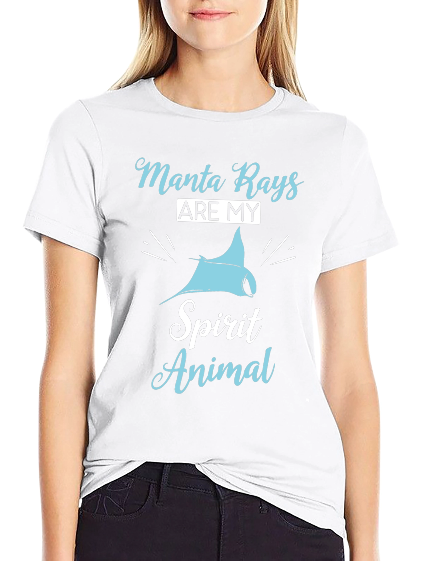 Black Manta Ray Spirit Animal Graphic T-Shirt - Black Cotton view 9