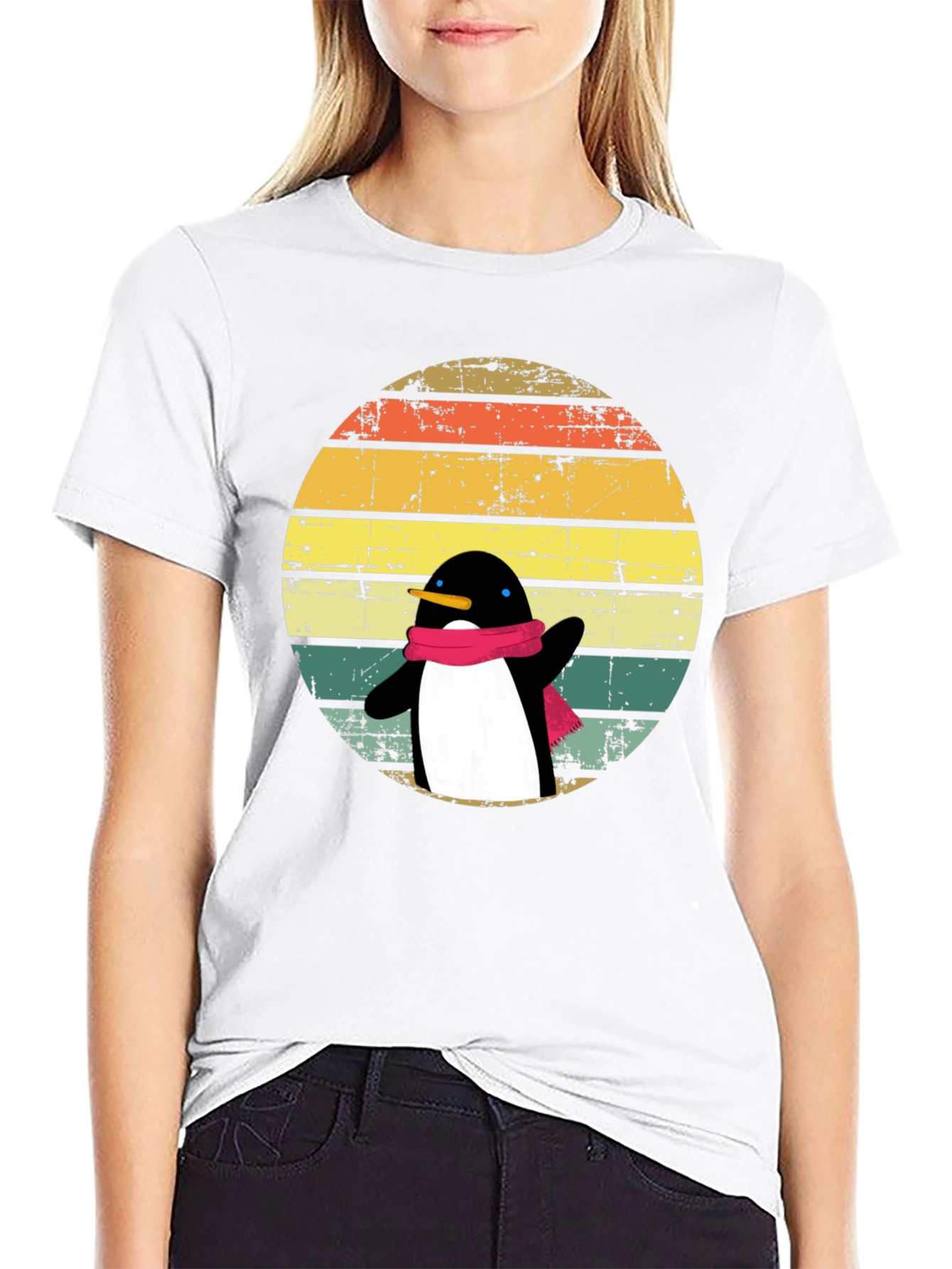 Black Penguin Dab T-Shirt: Retro Sunset Design view 9