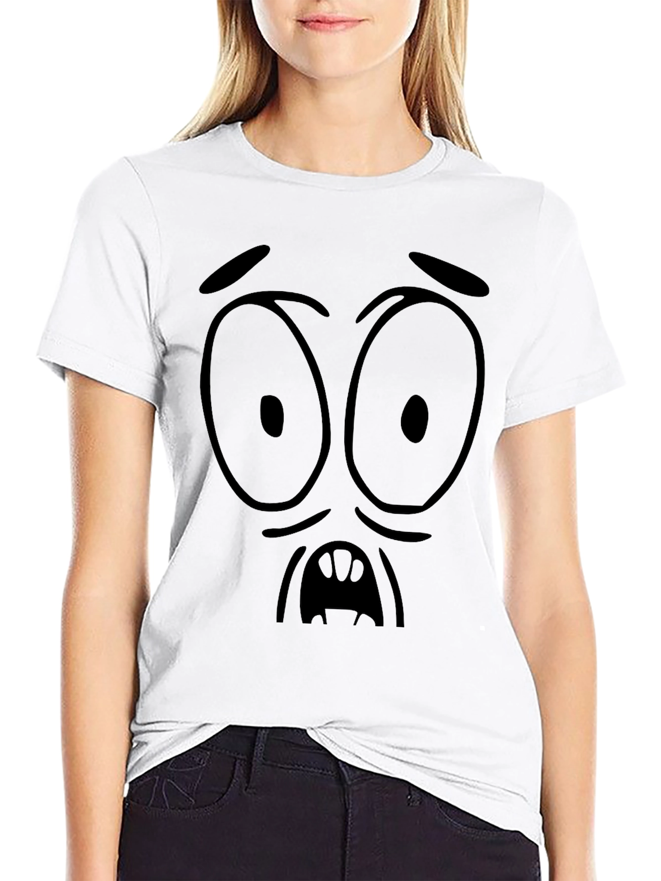 Black Cartoon Expression Black T-Shirt view 9