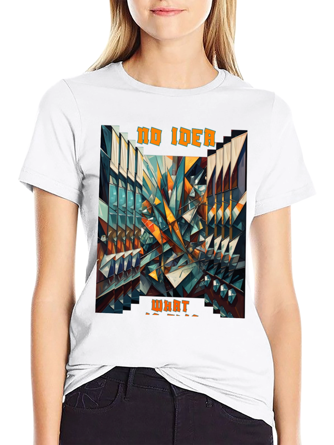 Black Abstract Geometric 'No Idea What' Graphic Tee view 9