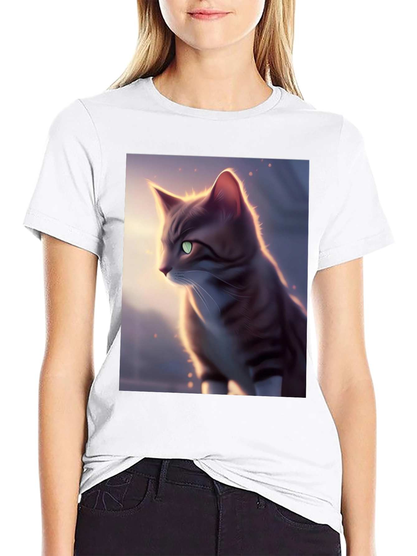 Black Artistic Cat Graphic Black T-Shirt view 9