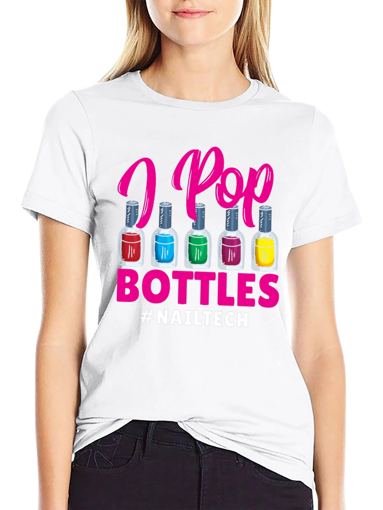 Black I Pop Bottles Nail Tech T-Shirt view 9