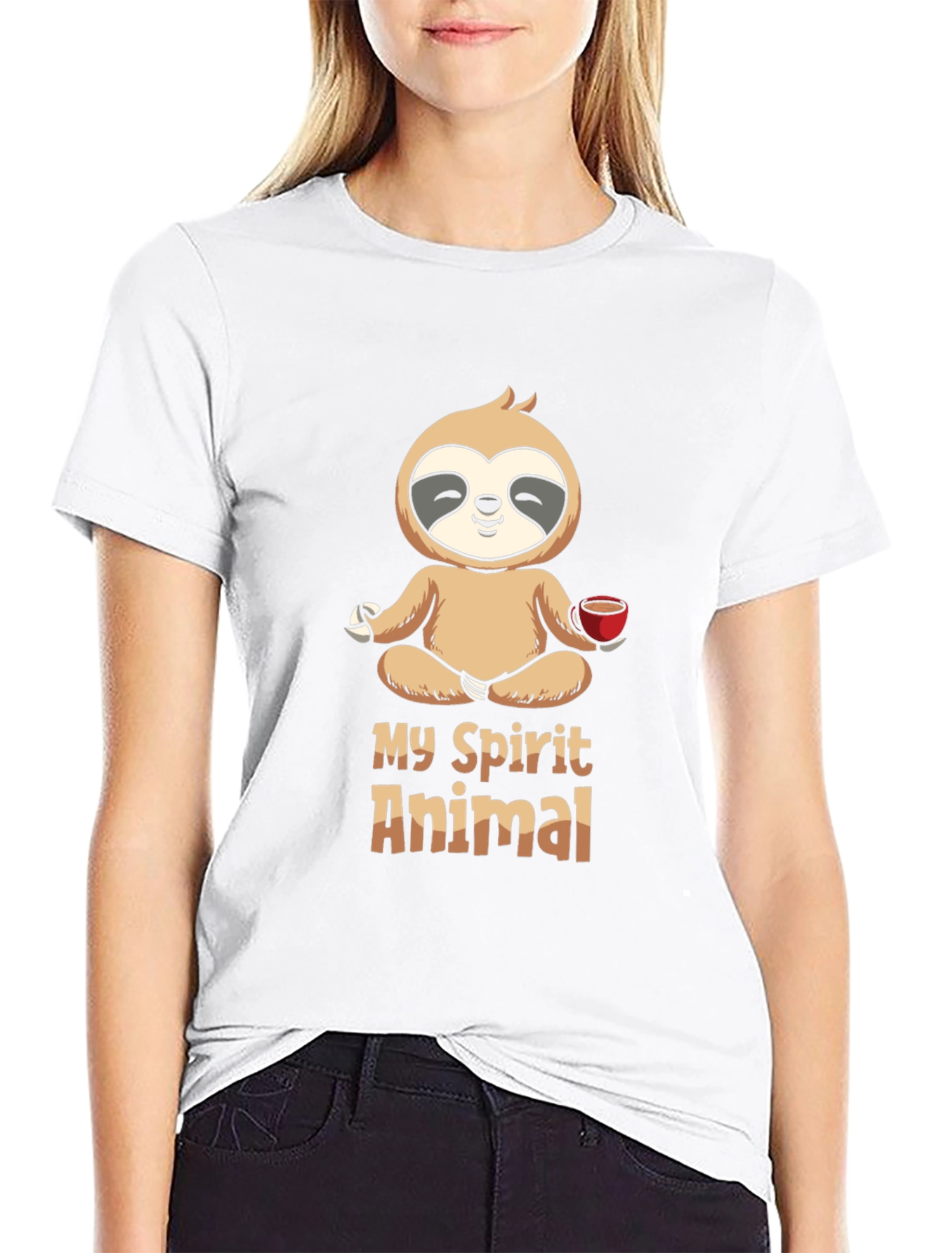 Black My Spirit Animal Sloth Meditation Black T-Shirt view 9