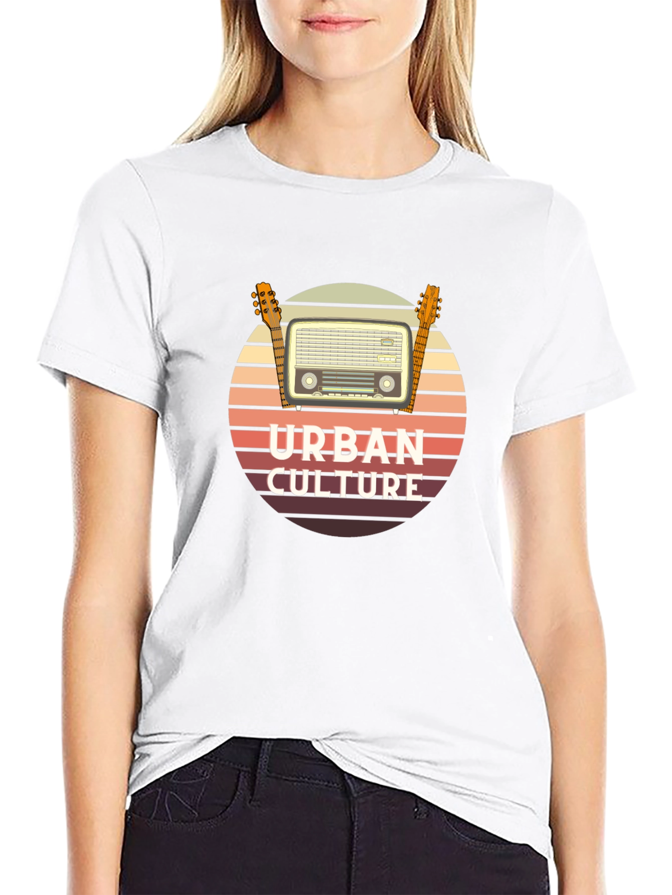 Black Urban Culture Retro Radio & Guitar T-Shirt view 9
