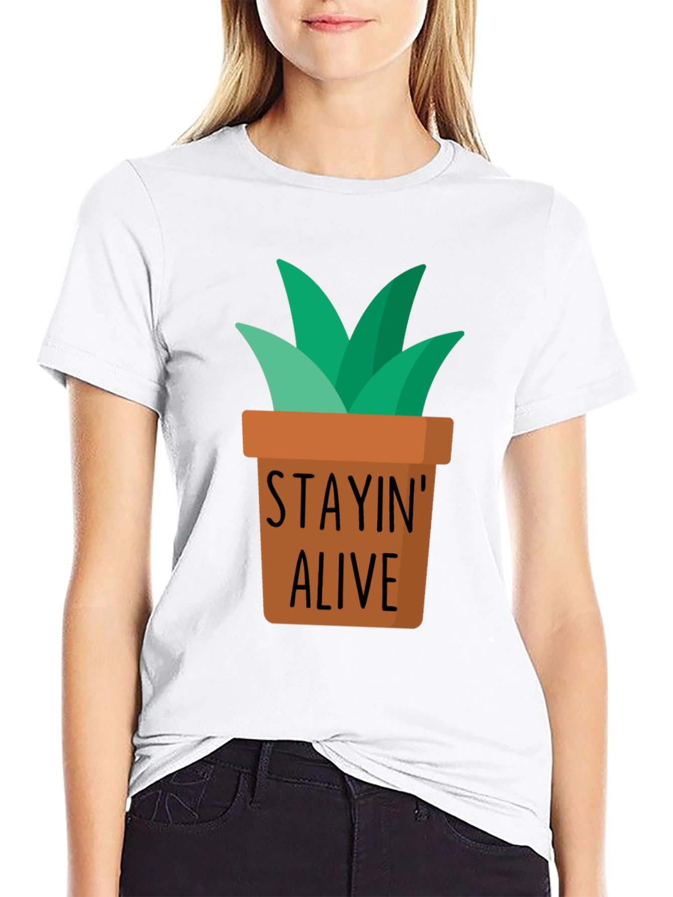 Black Stayin' Alive Plant Graphic T-Shirt view 9