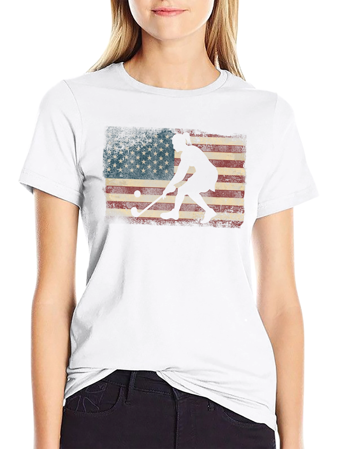 Black American Flag Field Hockey T-Shirt view 9