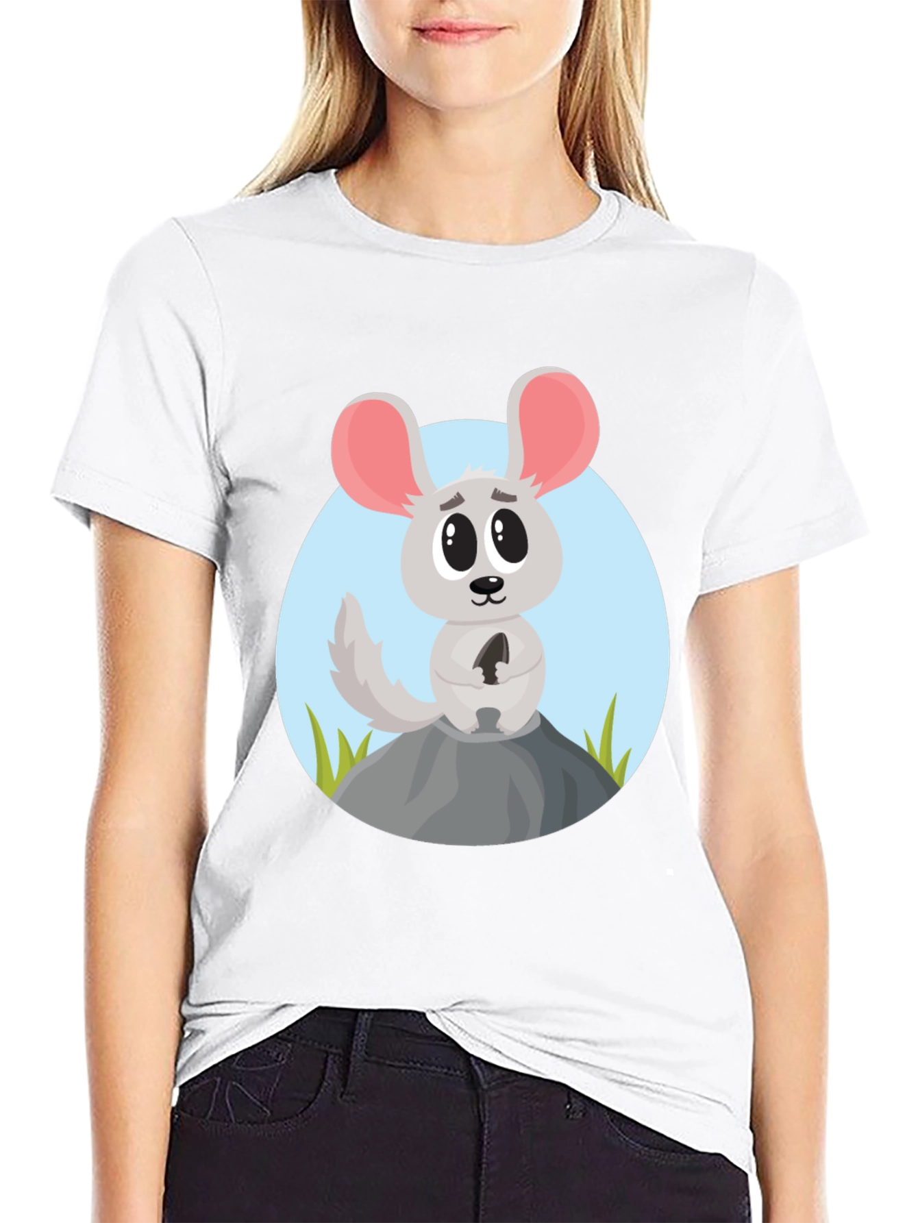 Black Cartoon Mouse Graphic Tee - Cute Animal Design Shirt view 9