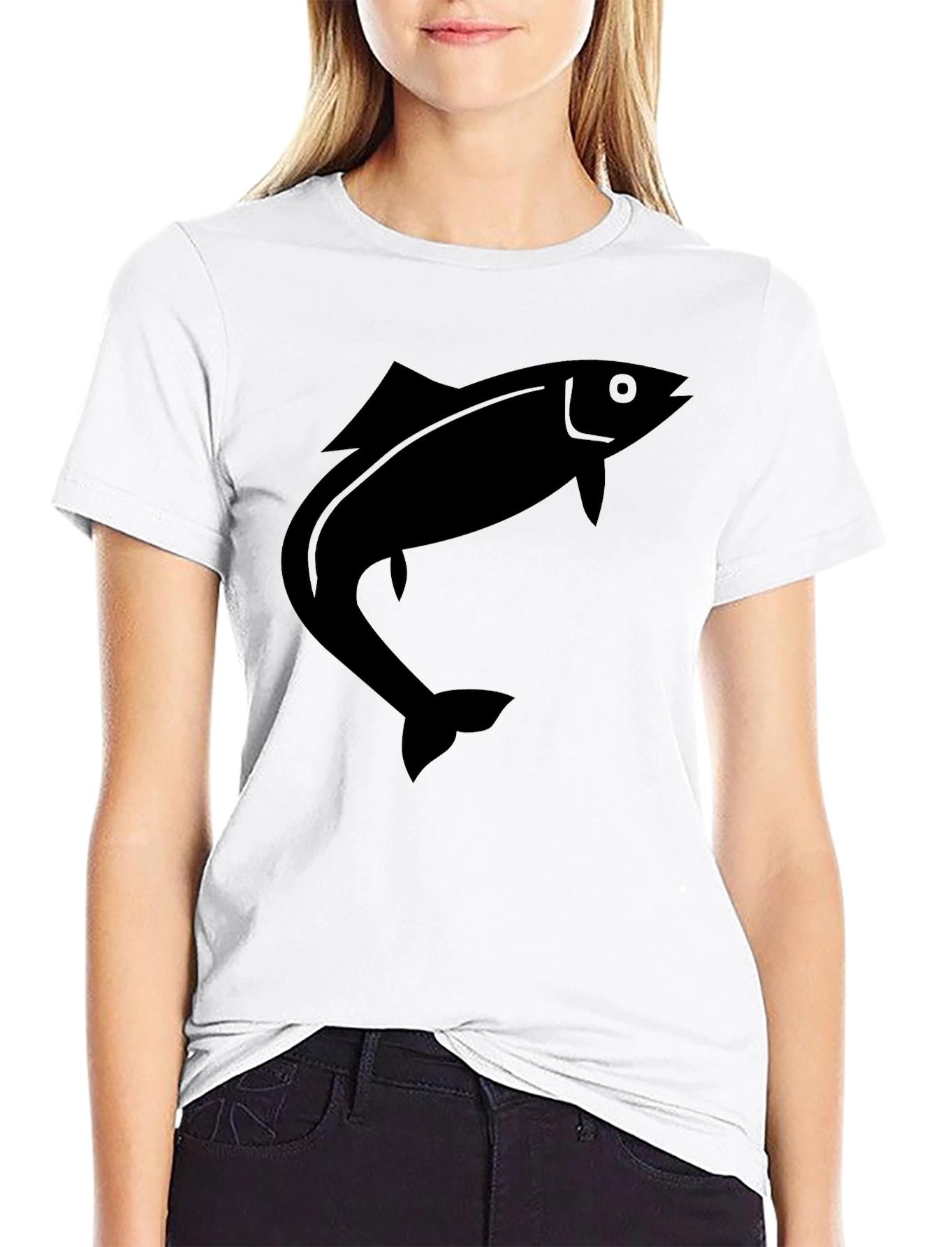 Black Men's Black T-Shirt with Fish Graphic view 9