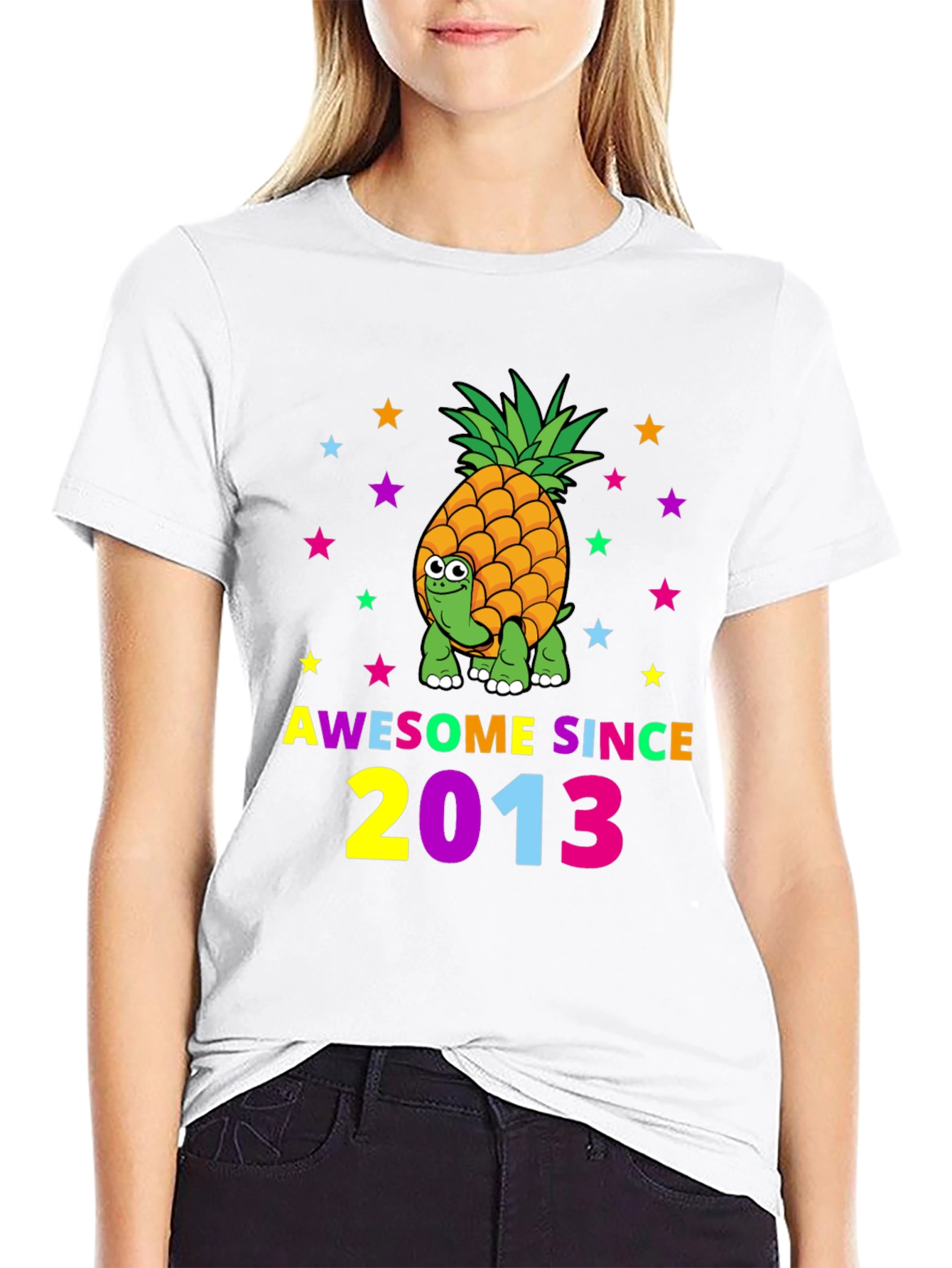 Black Awesome Since 2013 Pineapple Turtle Graphic T-Shirt view 9