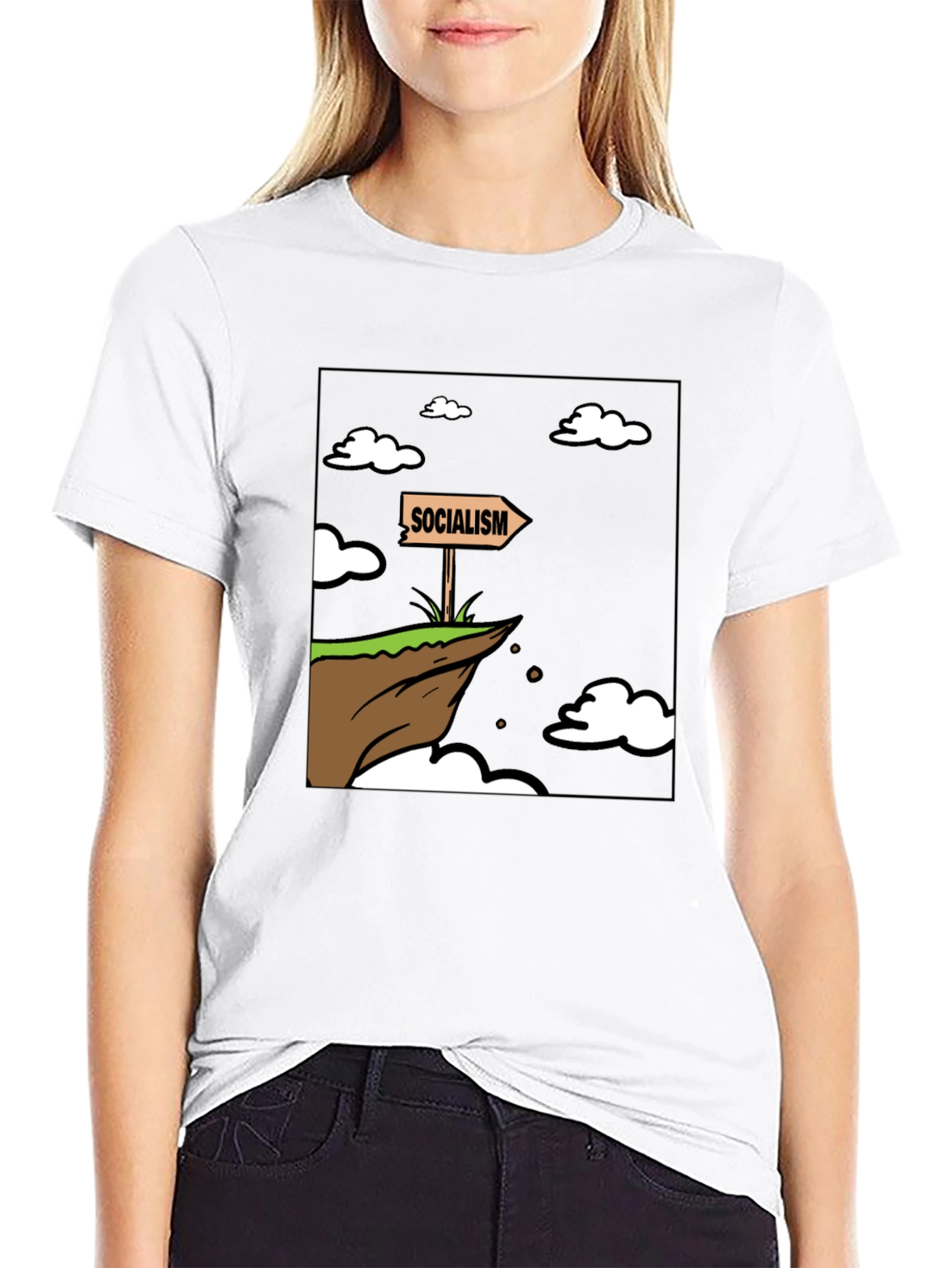 Black Socialism Cliff Edge Humor Graphic Tee view 9